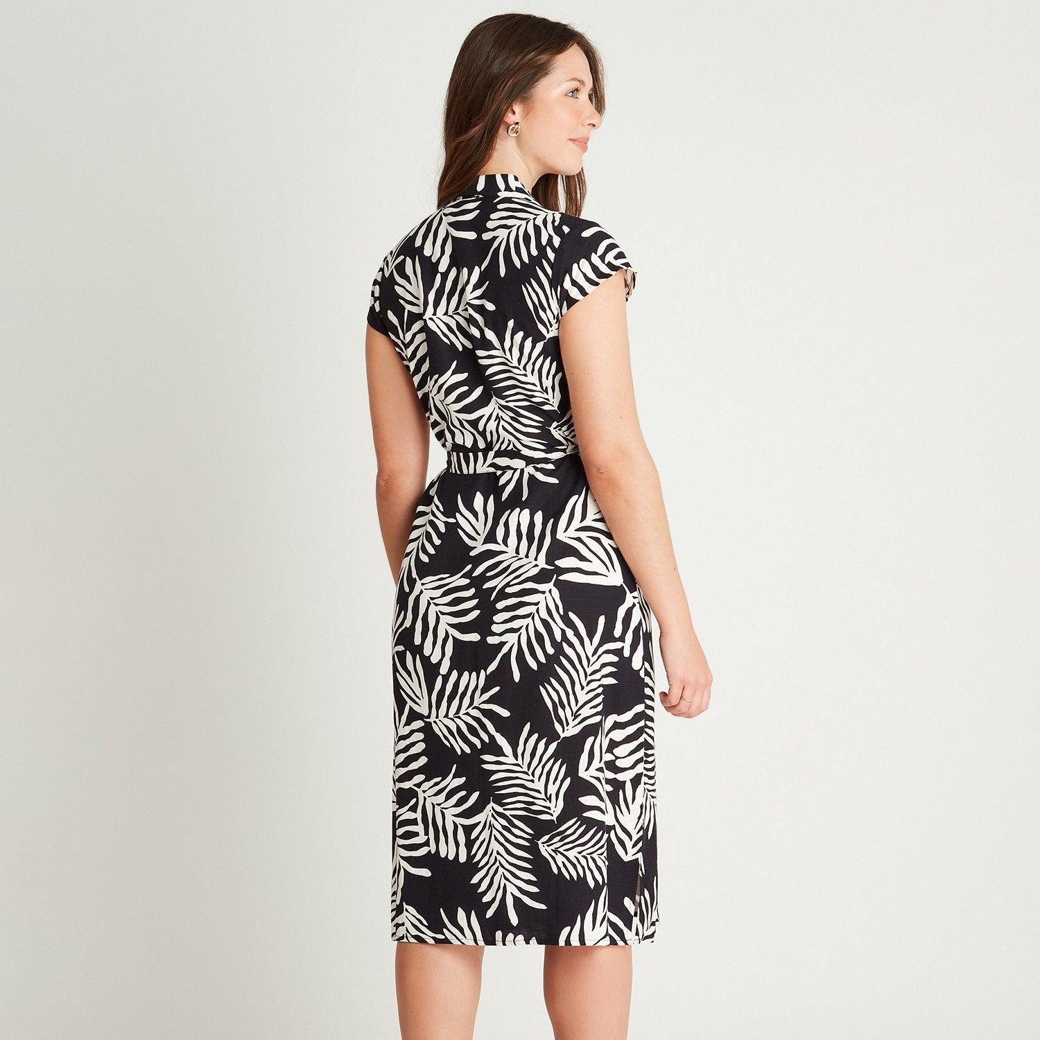 Vestido Maxi Lino Azul Manga Corta Estampado Cuello Camisero-1