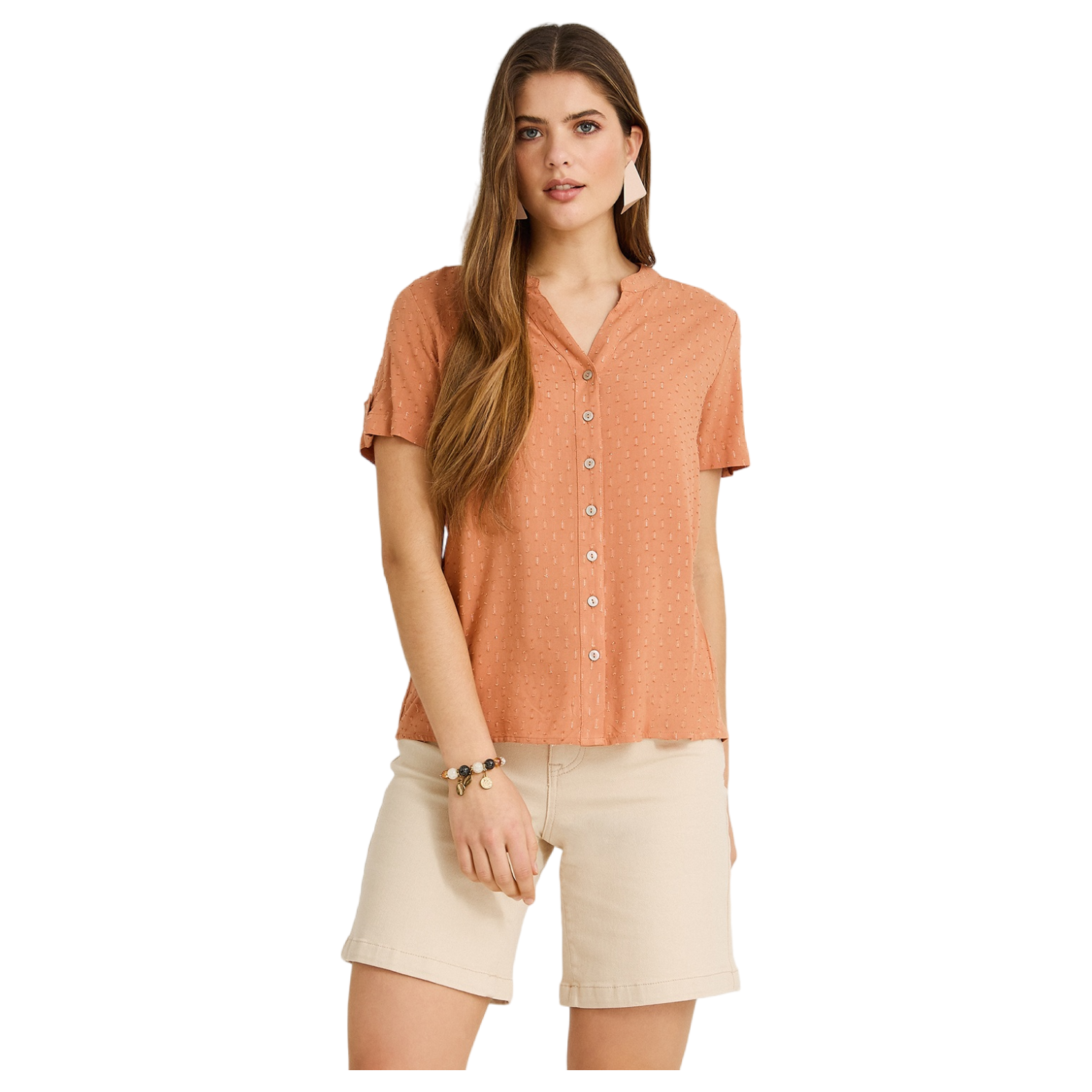 Blusa Manga Corta Plumeti Terracota-0
