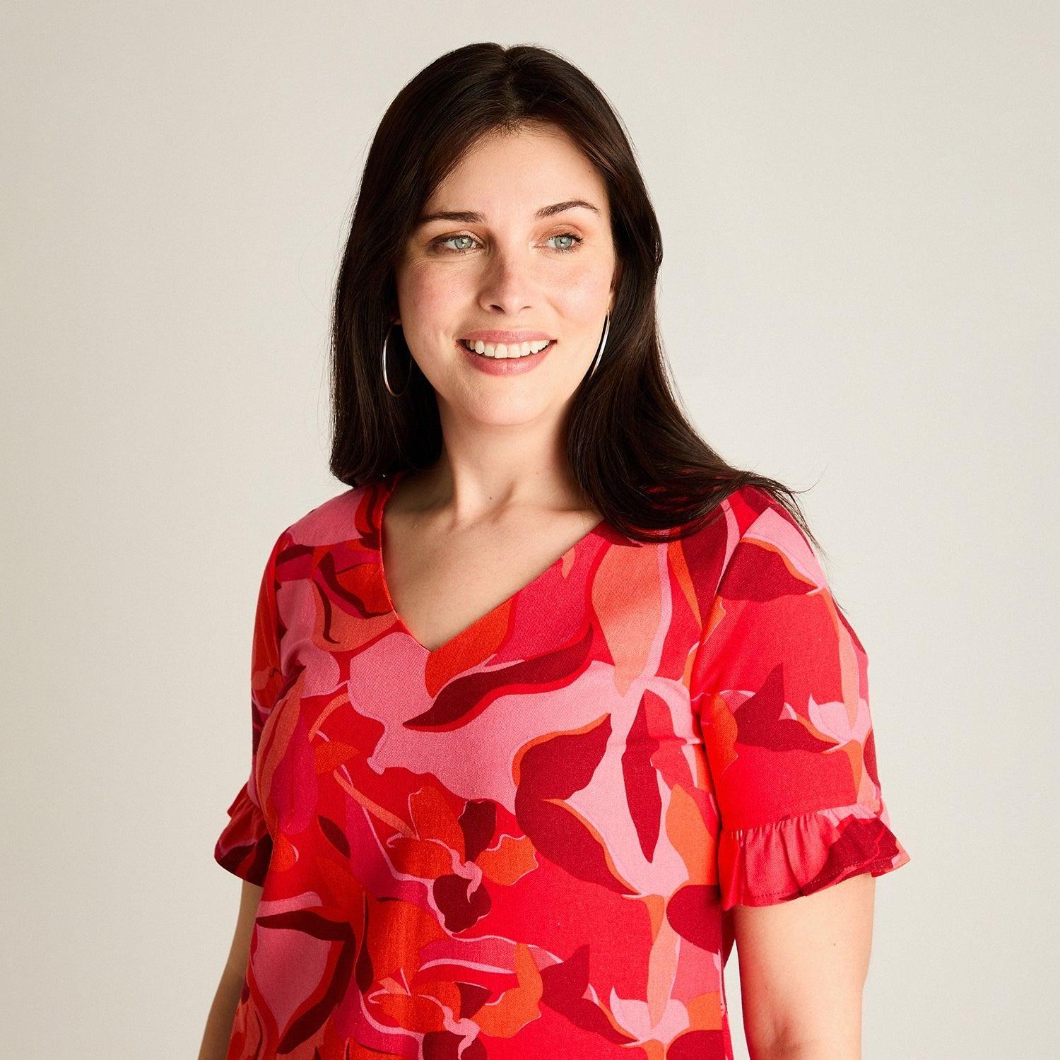 Vestido Corto Rojo No Elasticado Sin Forro Calce Holgado-2