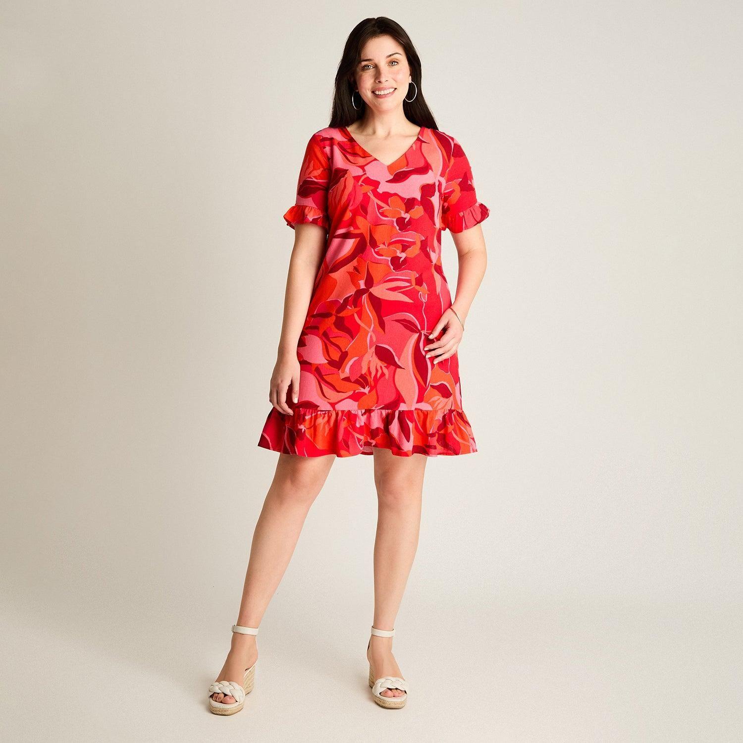 Vestido Corto Rojo No Elasticado Sin Forro Calce Holgado-3