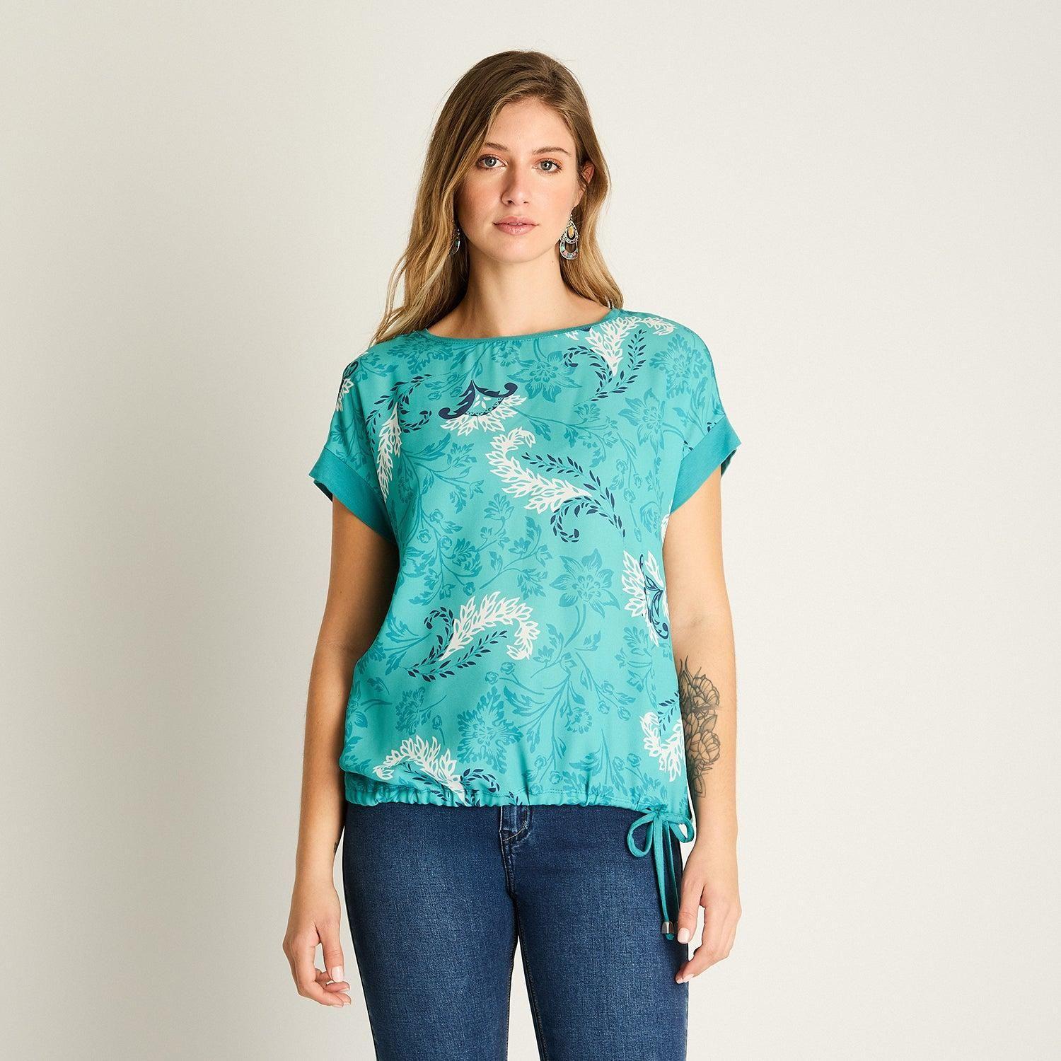 Polera Turquesa con Estampado Floral-0