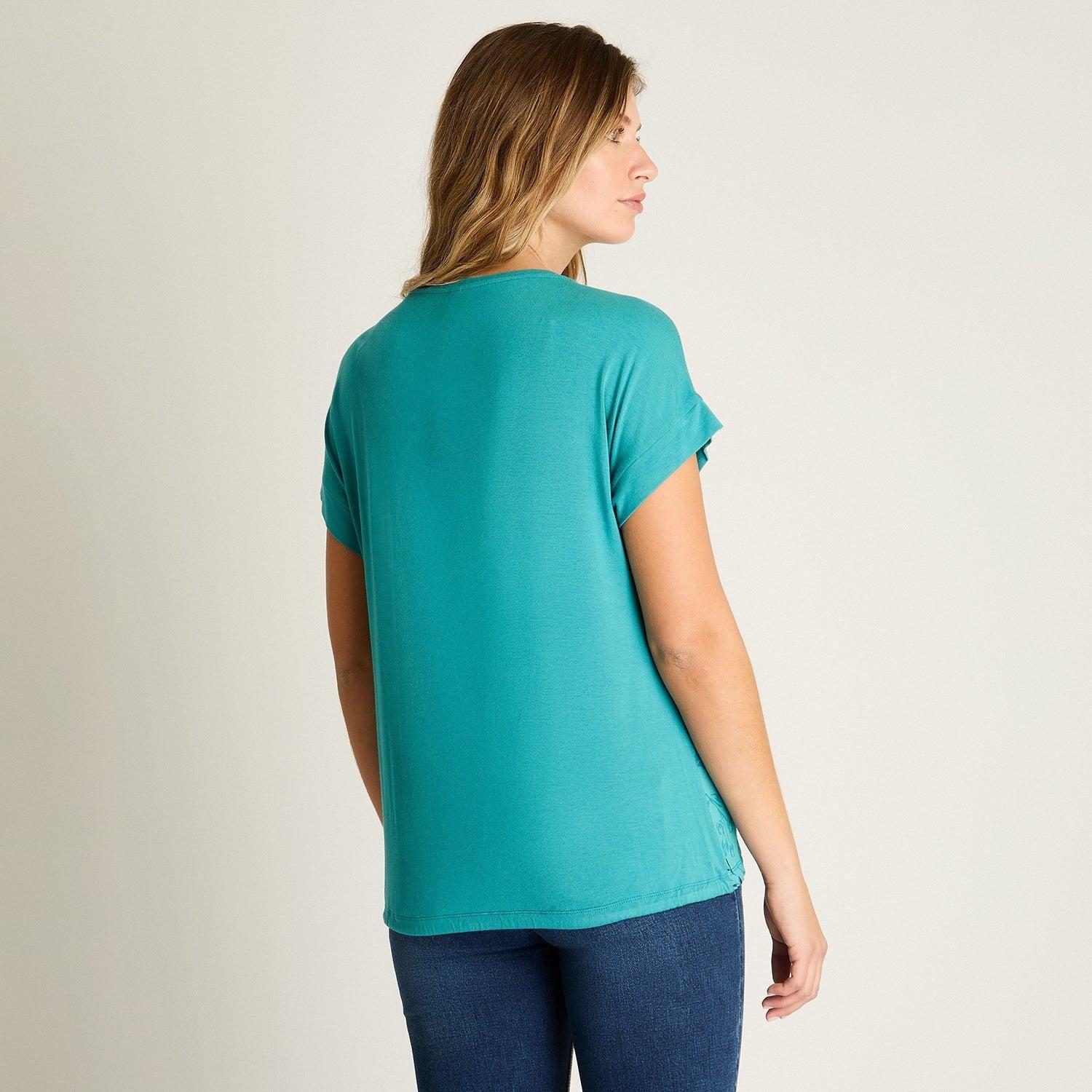 Polera Turquesa con Estampado Floral-1