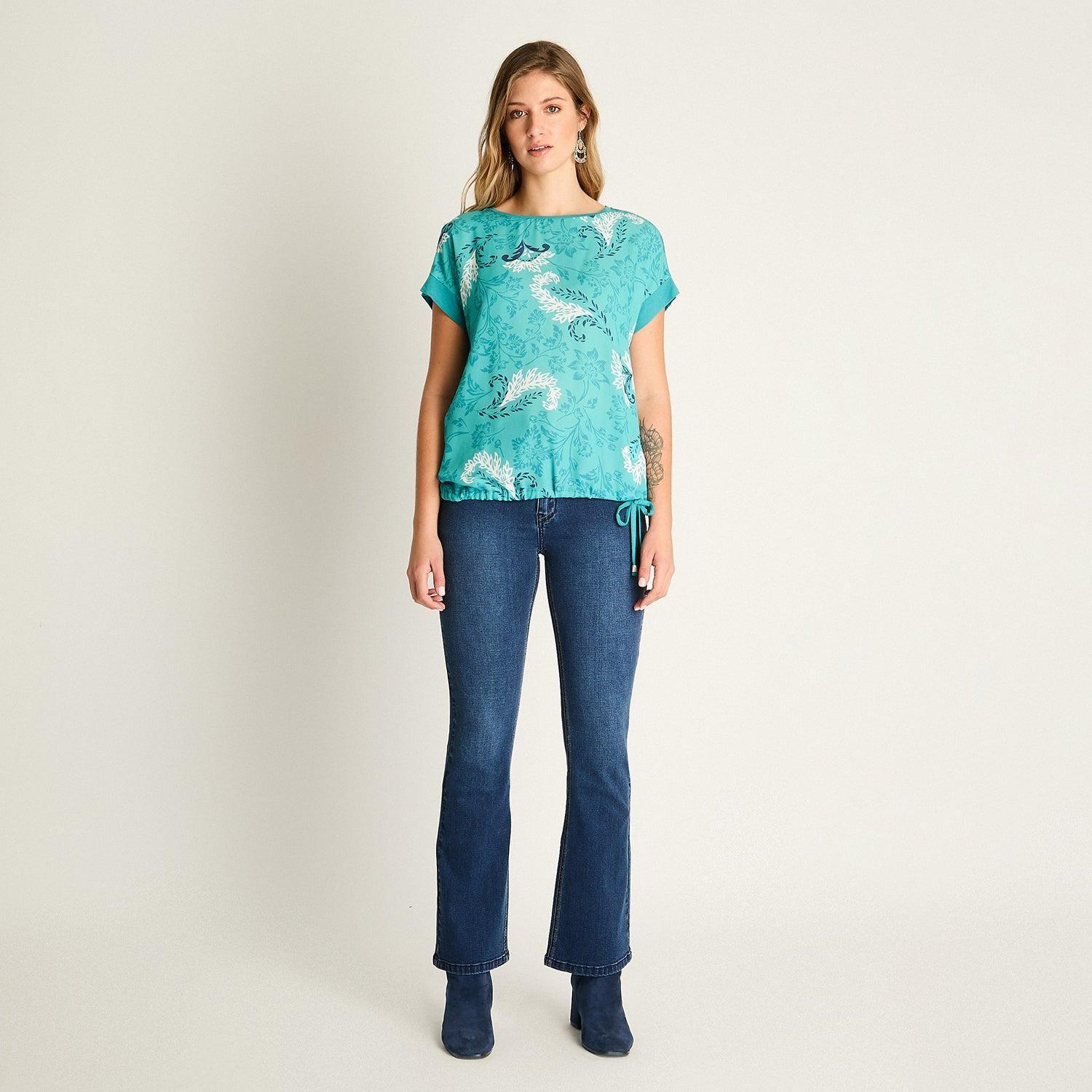 Polera Turquesa con Estampado Floral-3