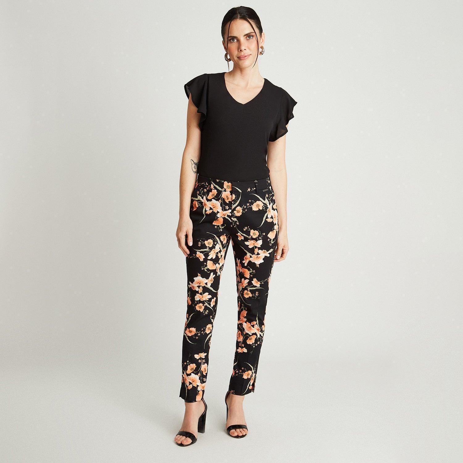 Pantalón Formal Negro Pierna Pitillo Estampado Crop-3