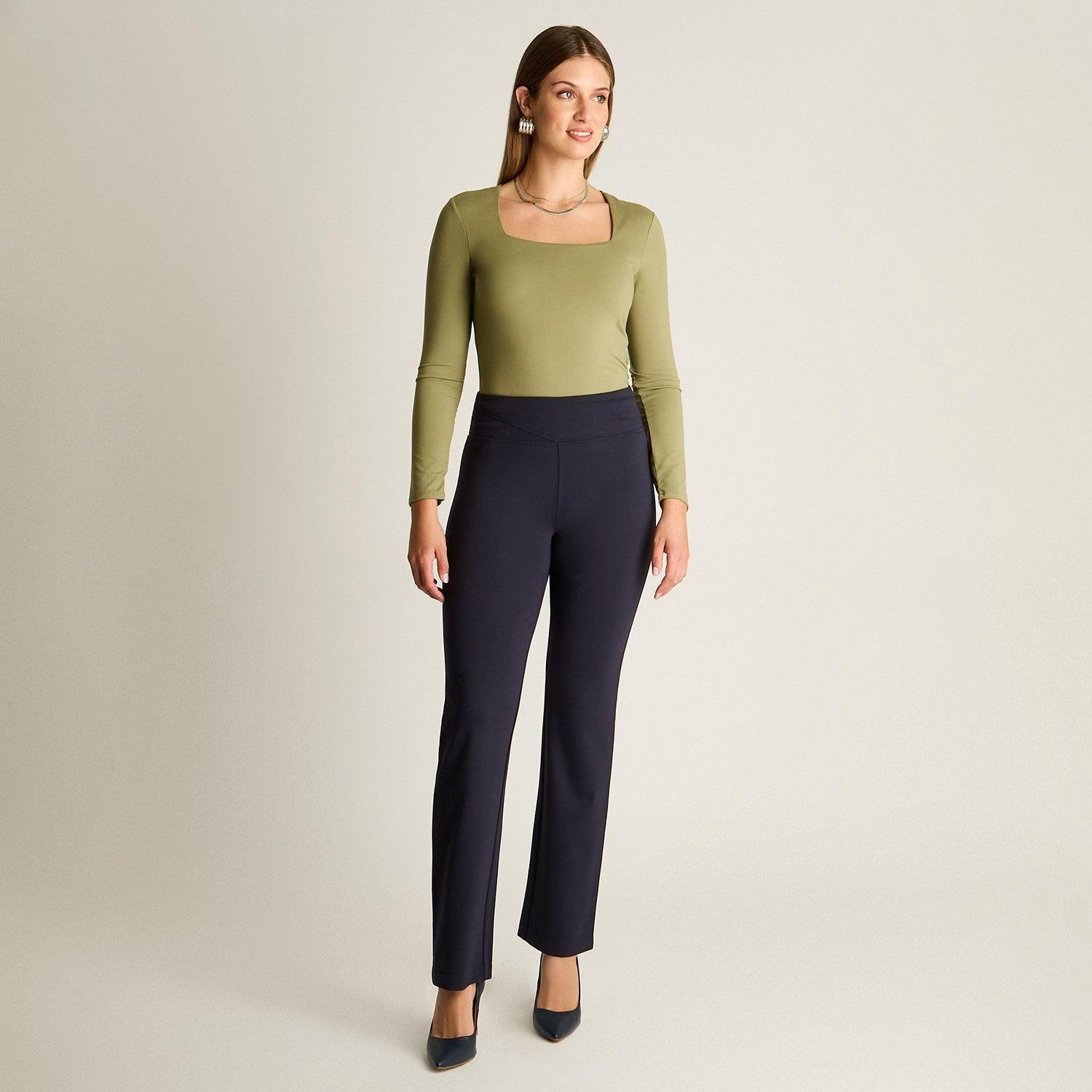 Calza Azul Elasticidad Media Sin Forro Calce Normal Tela Punto-3