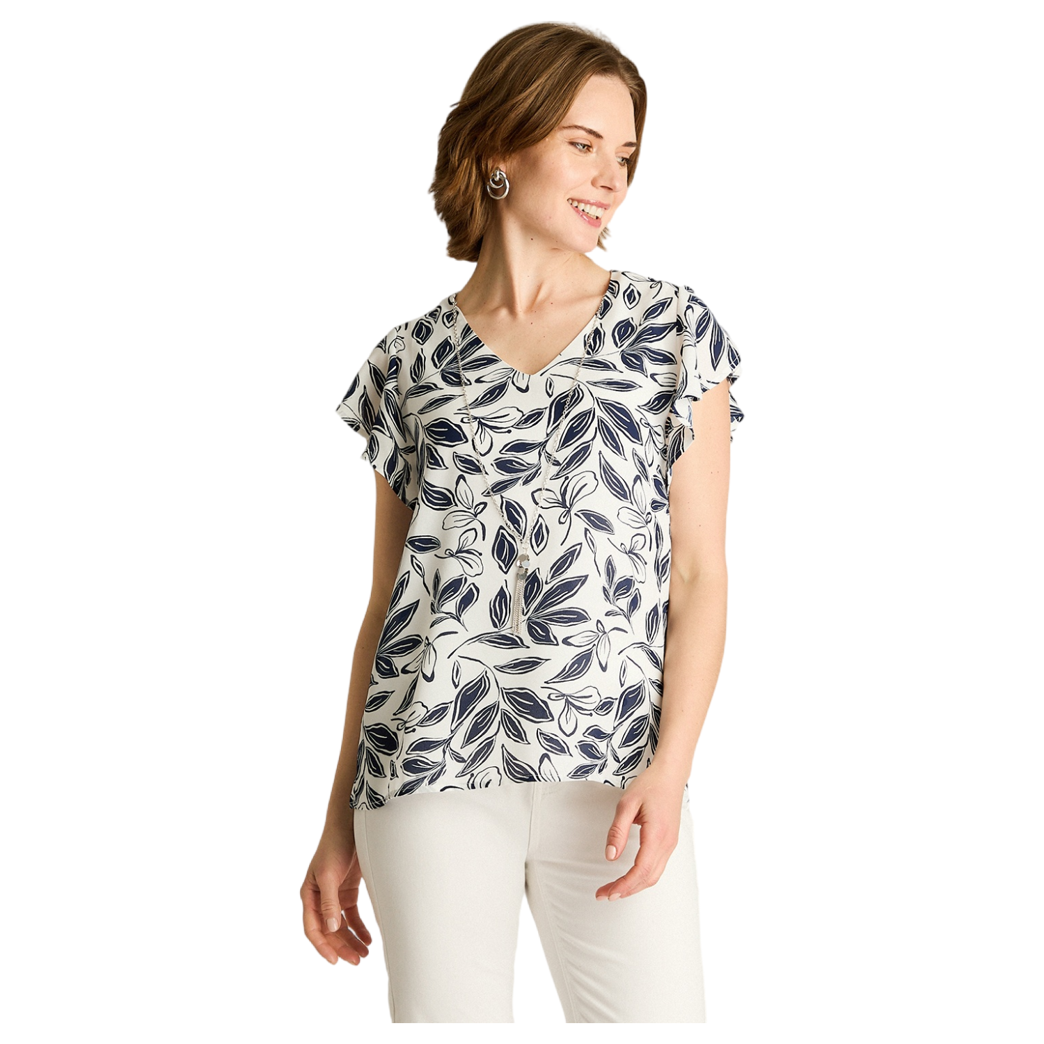 Blusa Azul Floral Manga Corta-0