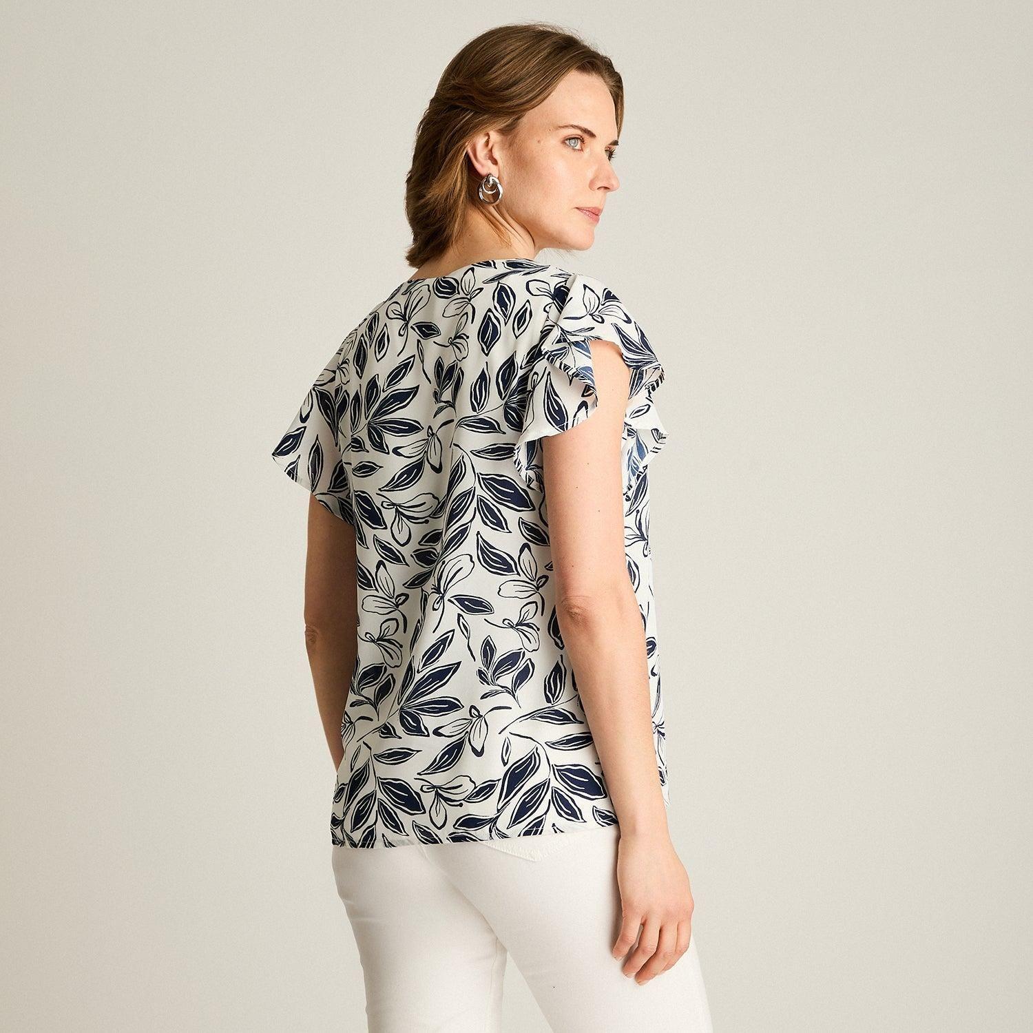Blusa Azul Floral Manga Corta-1