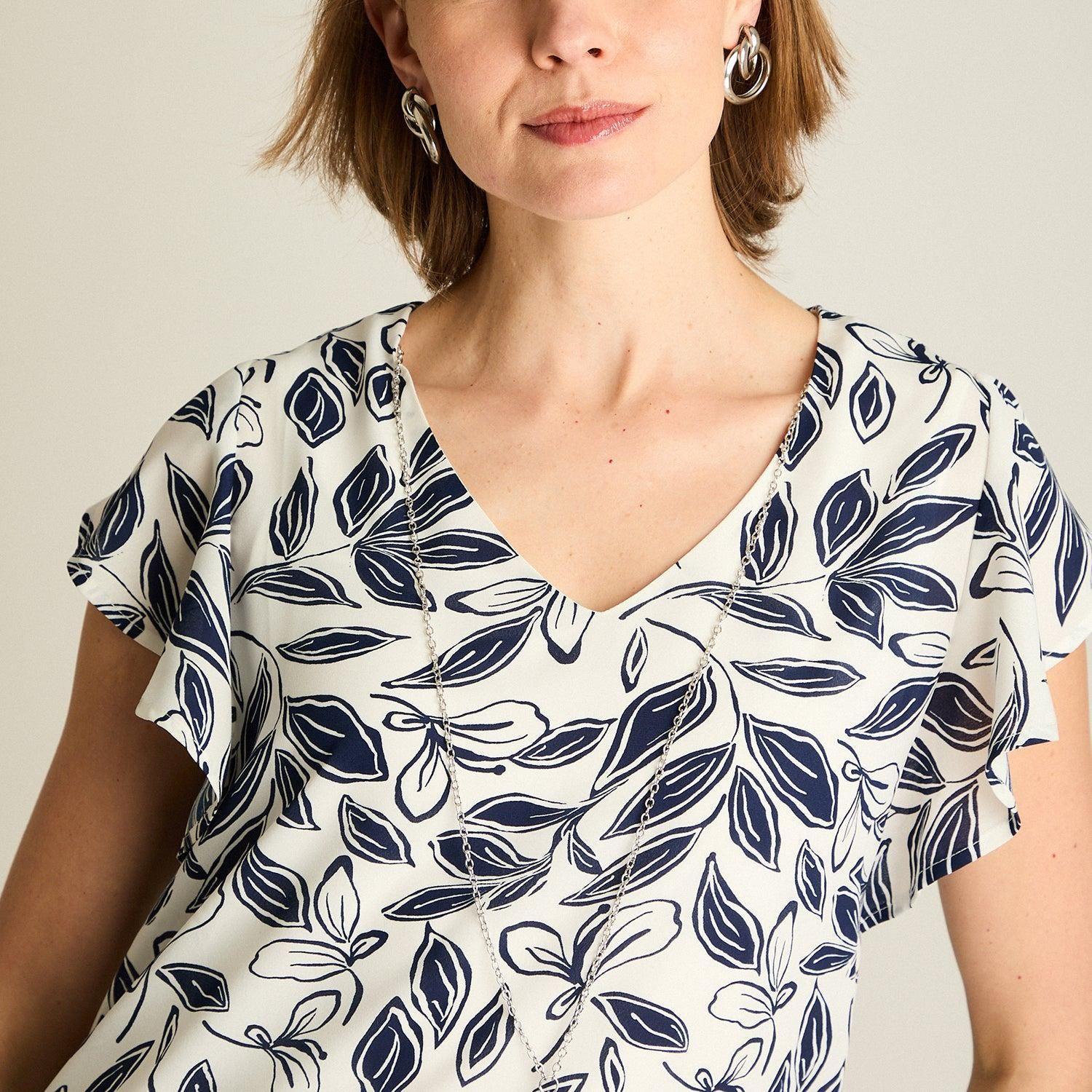 Blusa Azul Floral Manga Corta-2