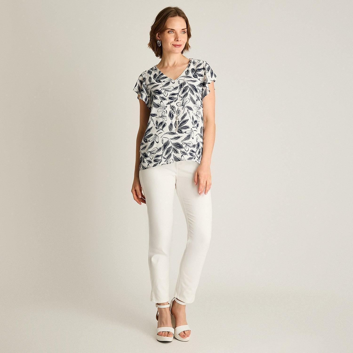 Blusa Azul Floral Manga Corta-3