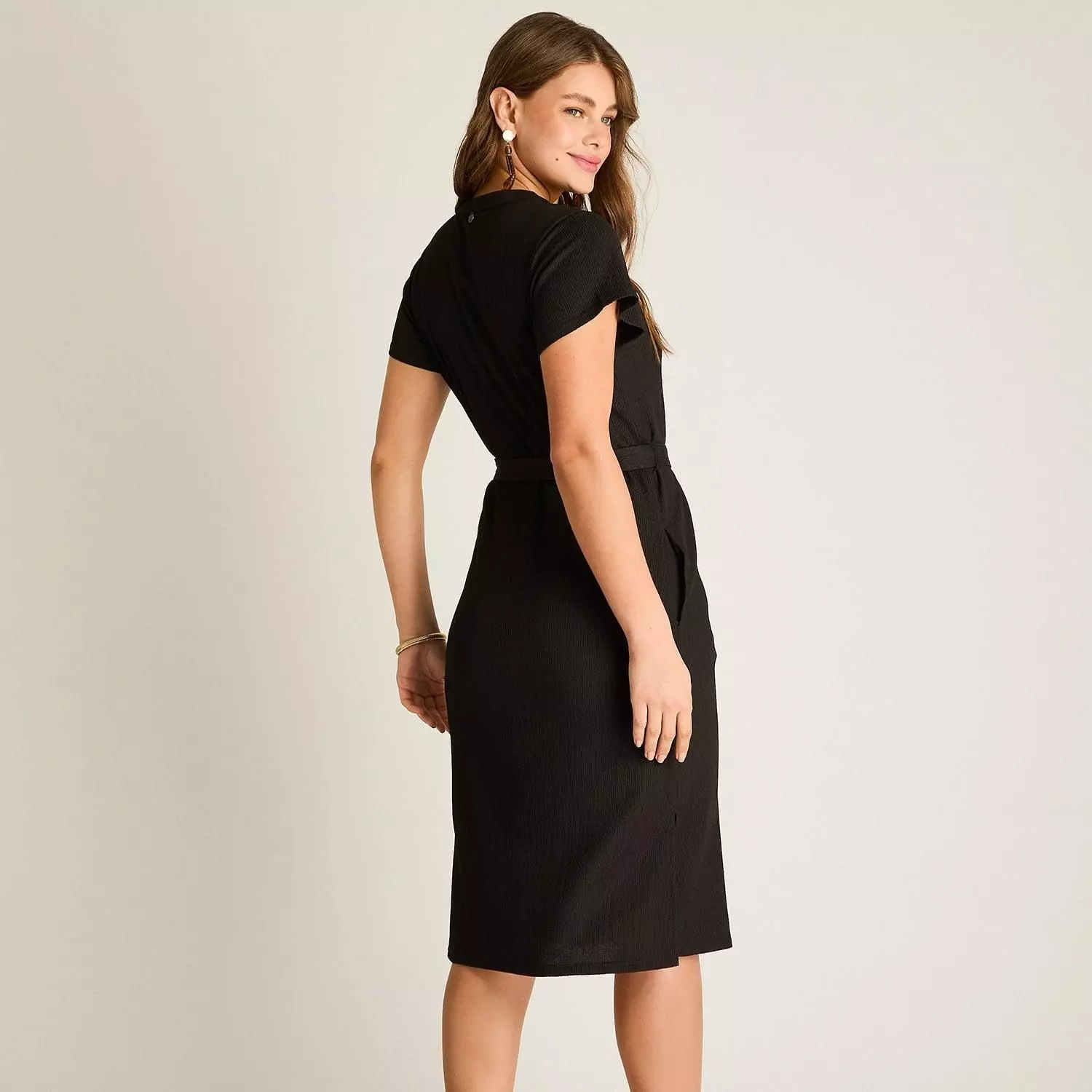 Vestido Midi Negro Elasticidad Media Sin Forro Calce Normal-1