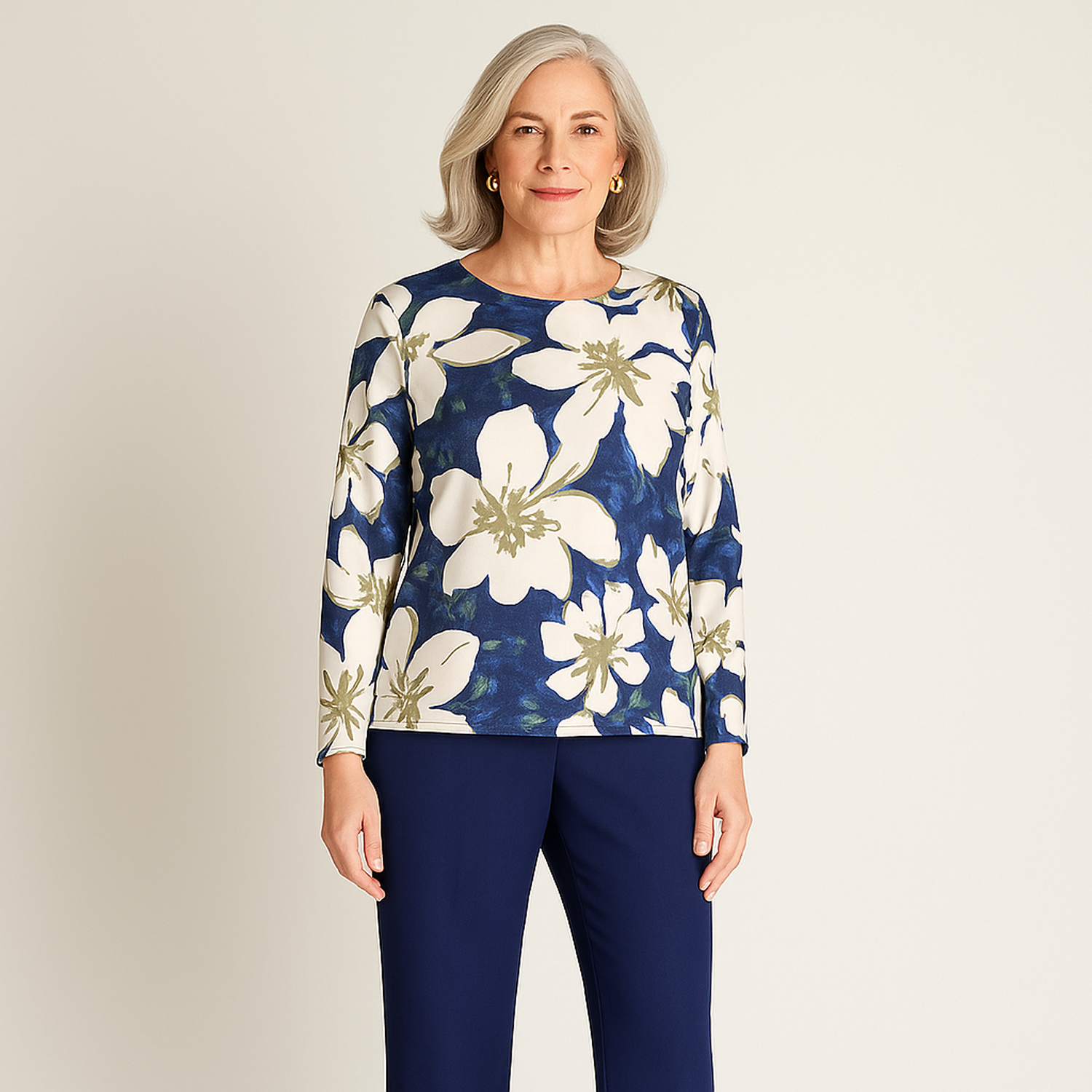 Polera Azul Estampado Floral-1
