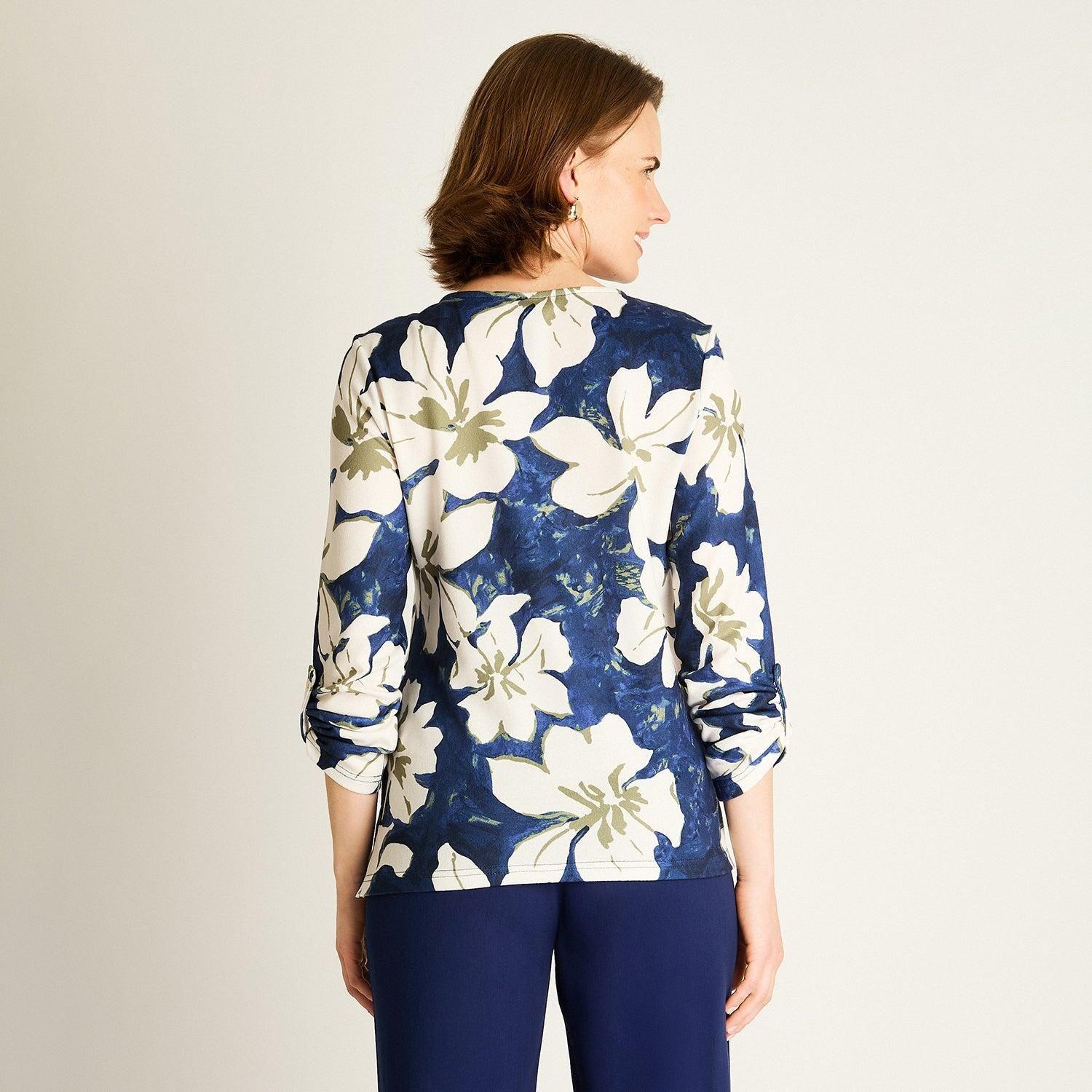 Polera Azul Estampado Floral-2