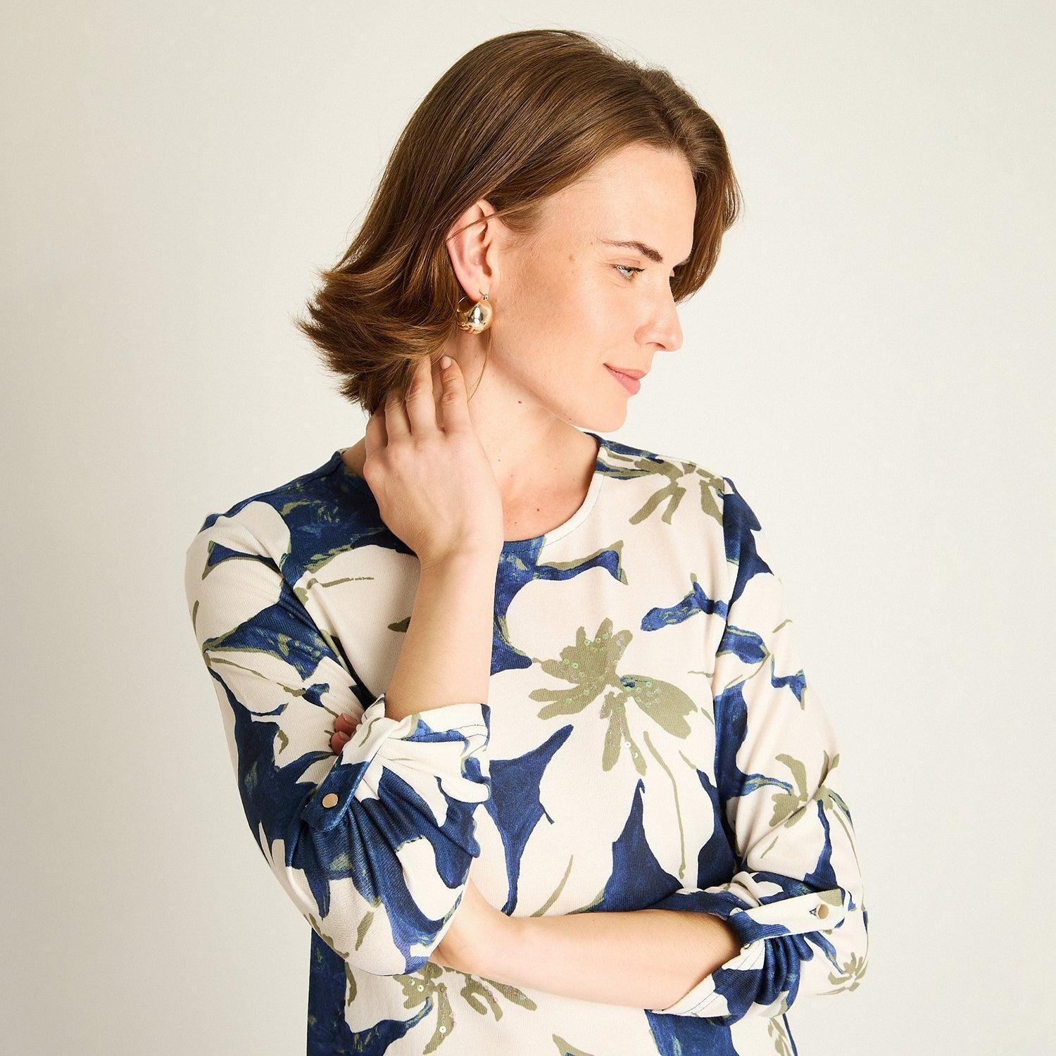 Polera Azul Estampado Floral-4