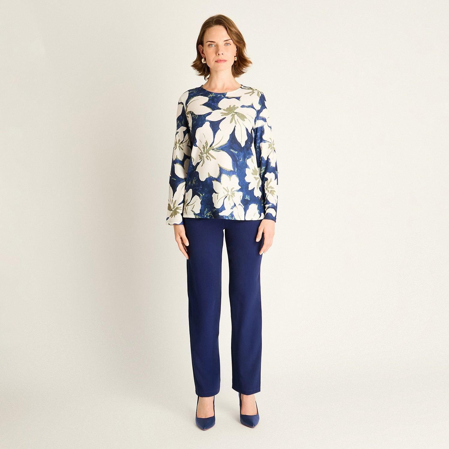 Polera Azul Estampado Floral-5