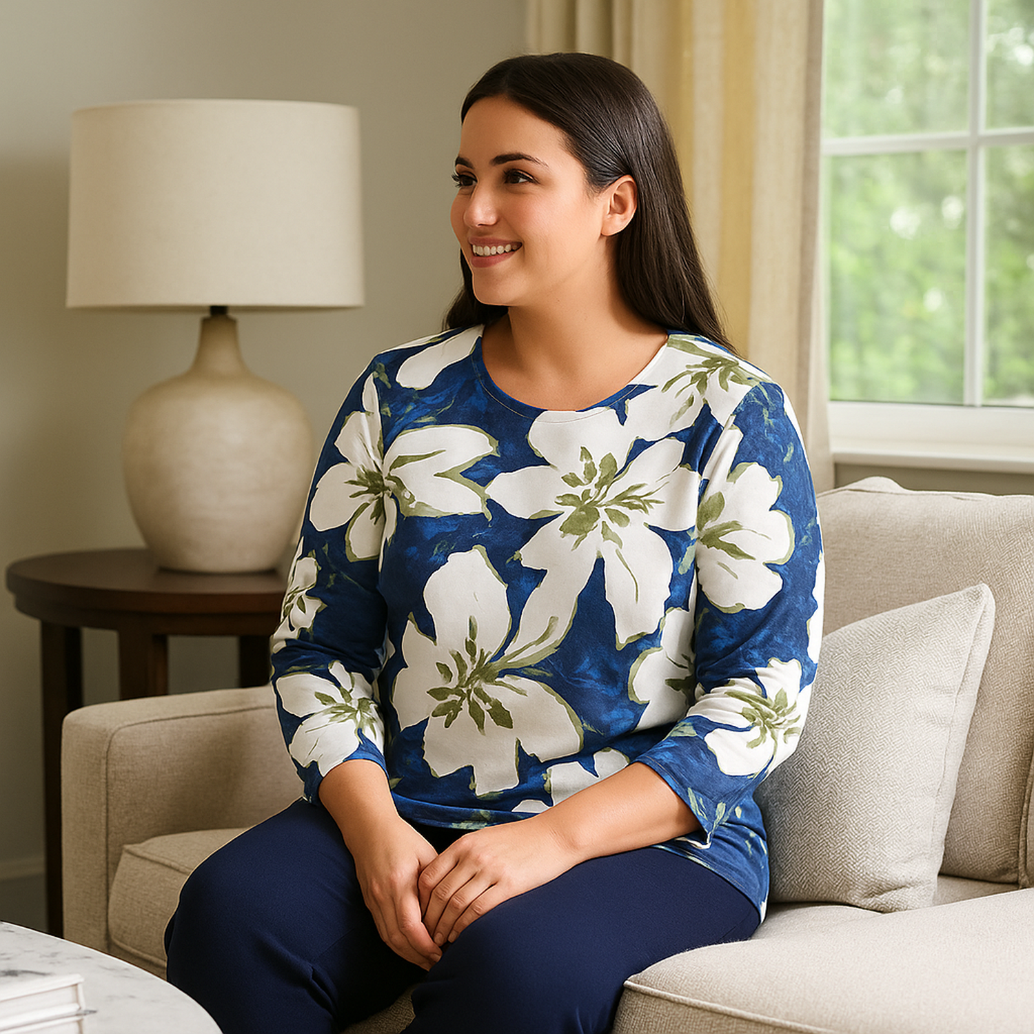 Polera Azul Estampado Floral-6