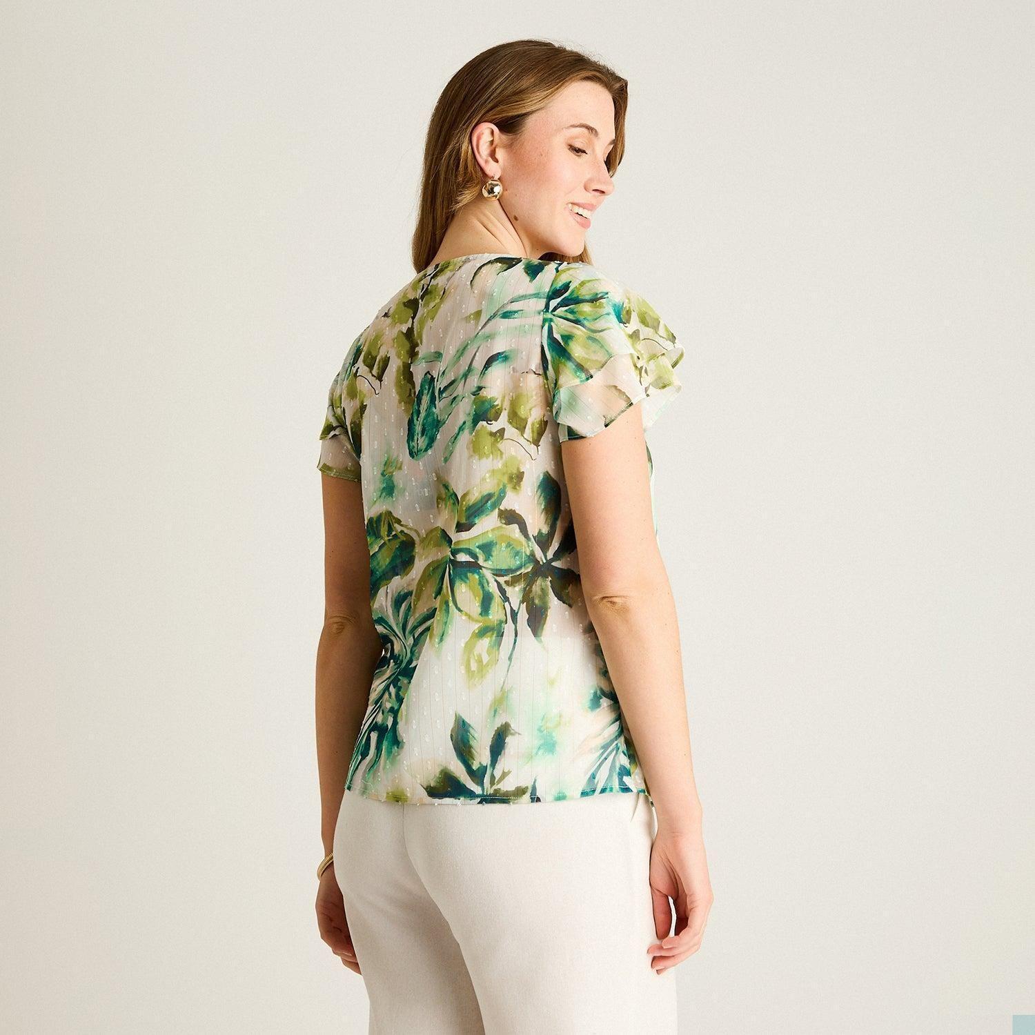 Blusa Verde Manga Corta Estampado Tropical-1