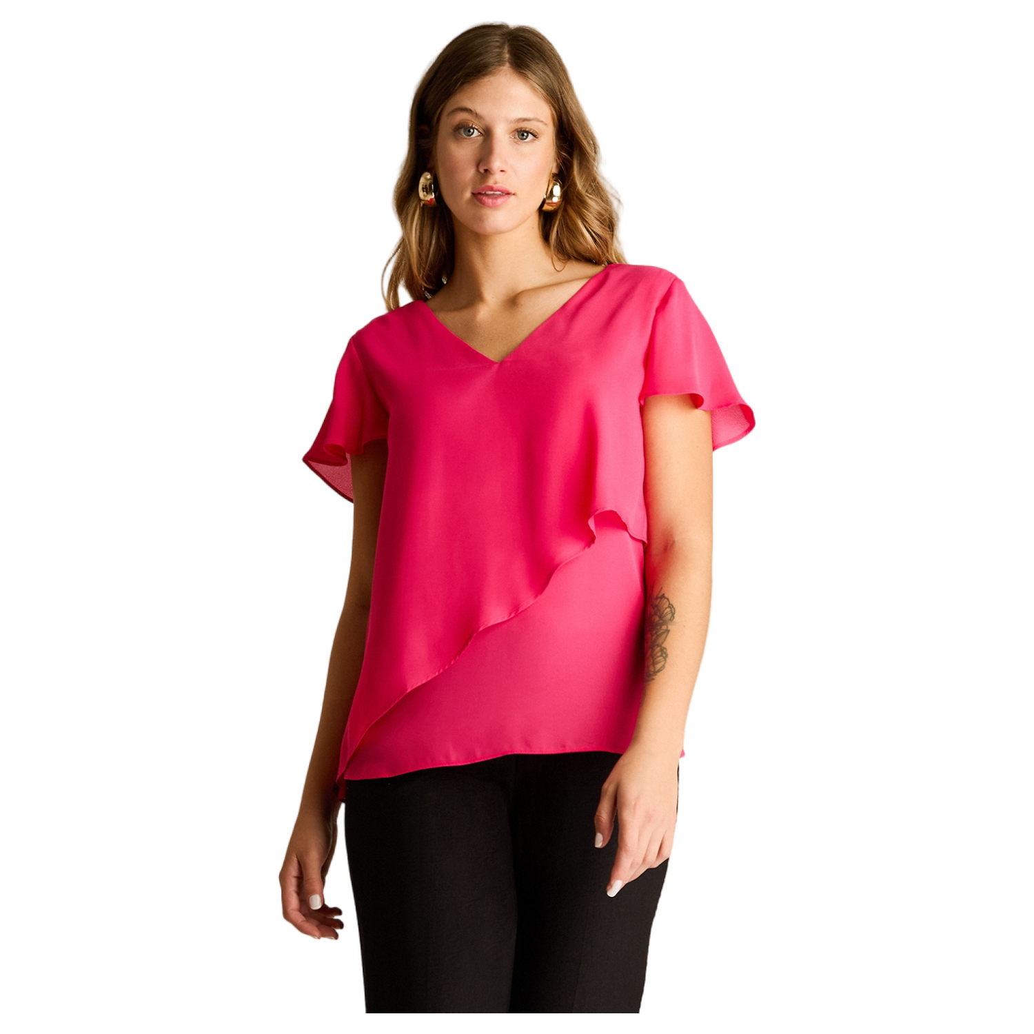 Blusa Fucsia Asimétrica Cuello V-0