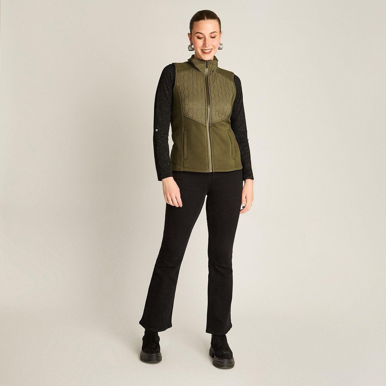 Polerón Polar Verde Sin Mangas Diseño Quilted a Tono-3