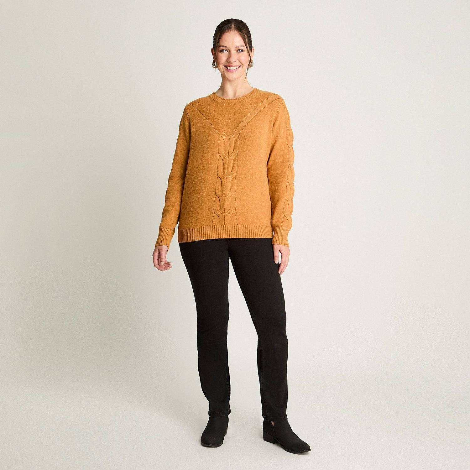 Sweater Escote Redondo Manga Larga Mostaza-3