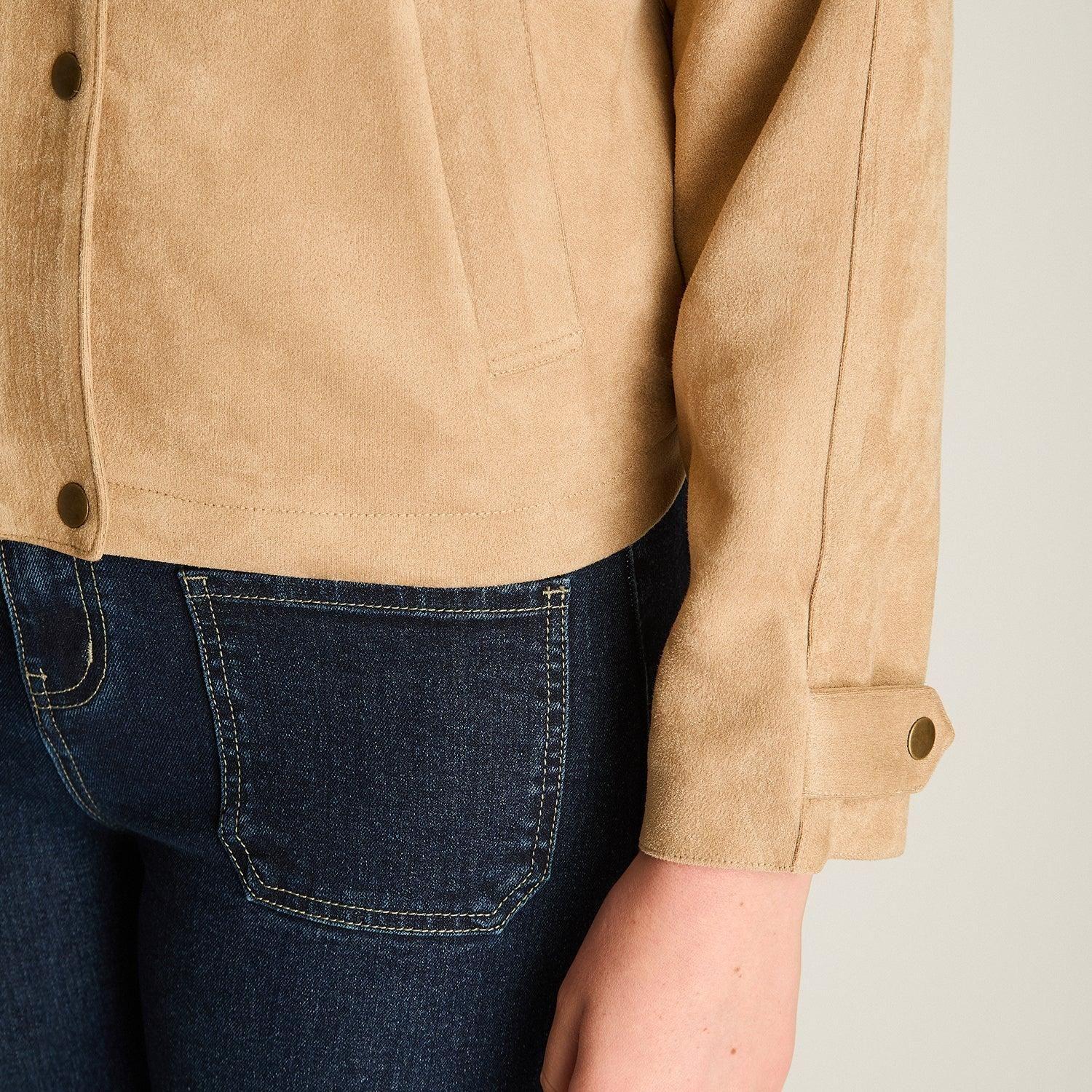 Chaqueta Bomber Camel de Suede con Bolsillos y Cierre-2