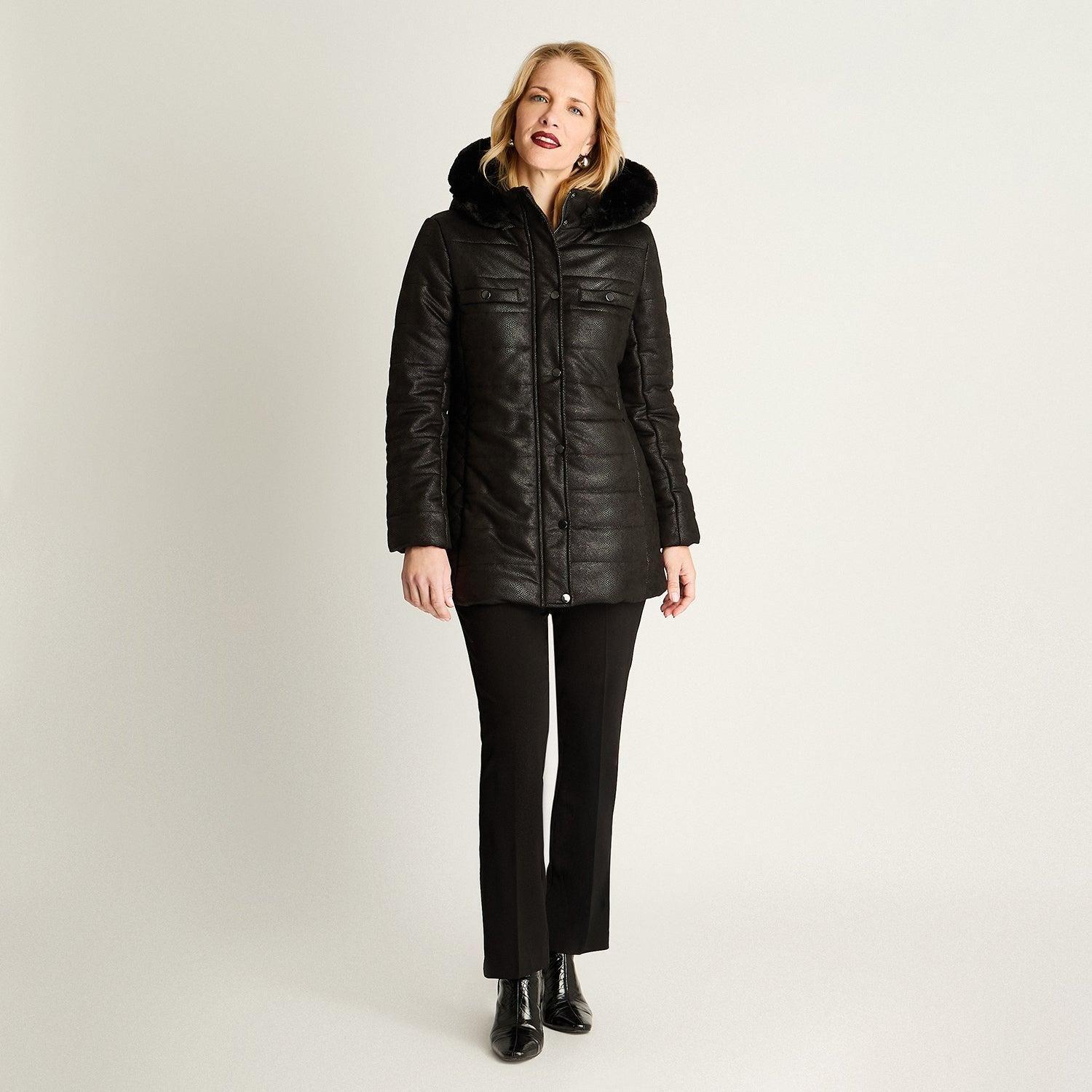 Parka Manga Larga Tela Piton Negro-2