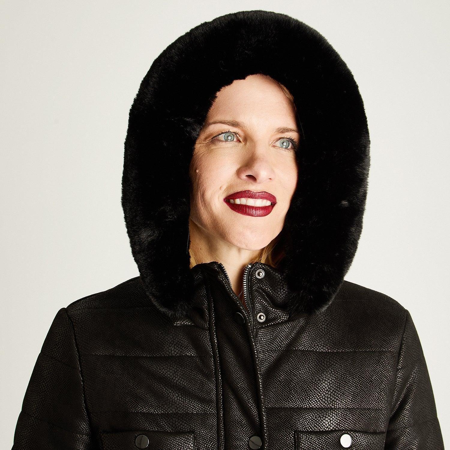 Parka Manga Larga Tela Piton Negro-3