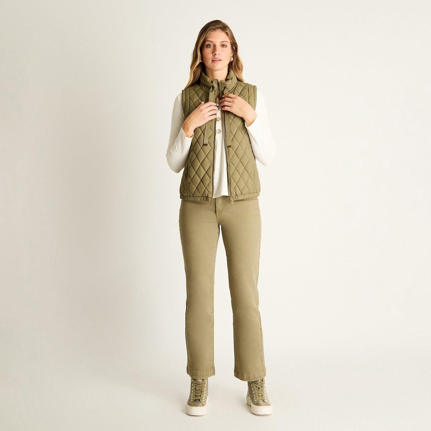 Parka Verde Sin Mangas No Elasticado Con Forro Calce Normal-3