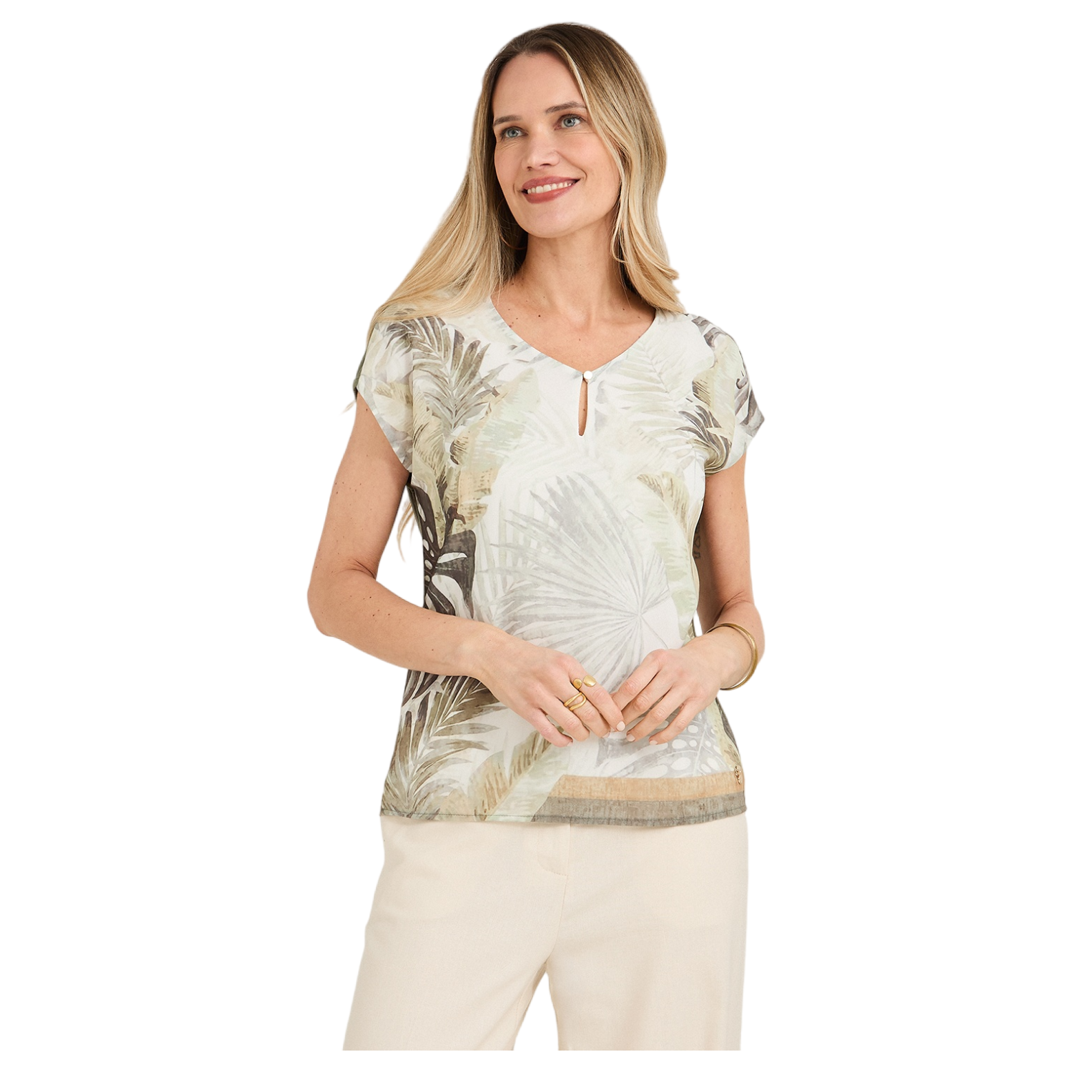 Polera Mix Fabric Estampado Localizado Frontal Verde-0