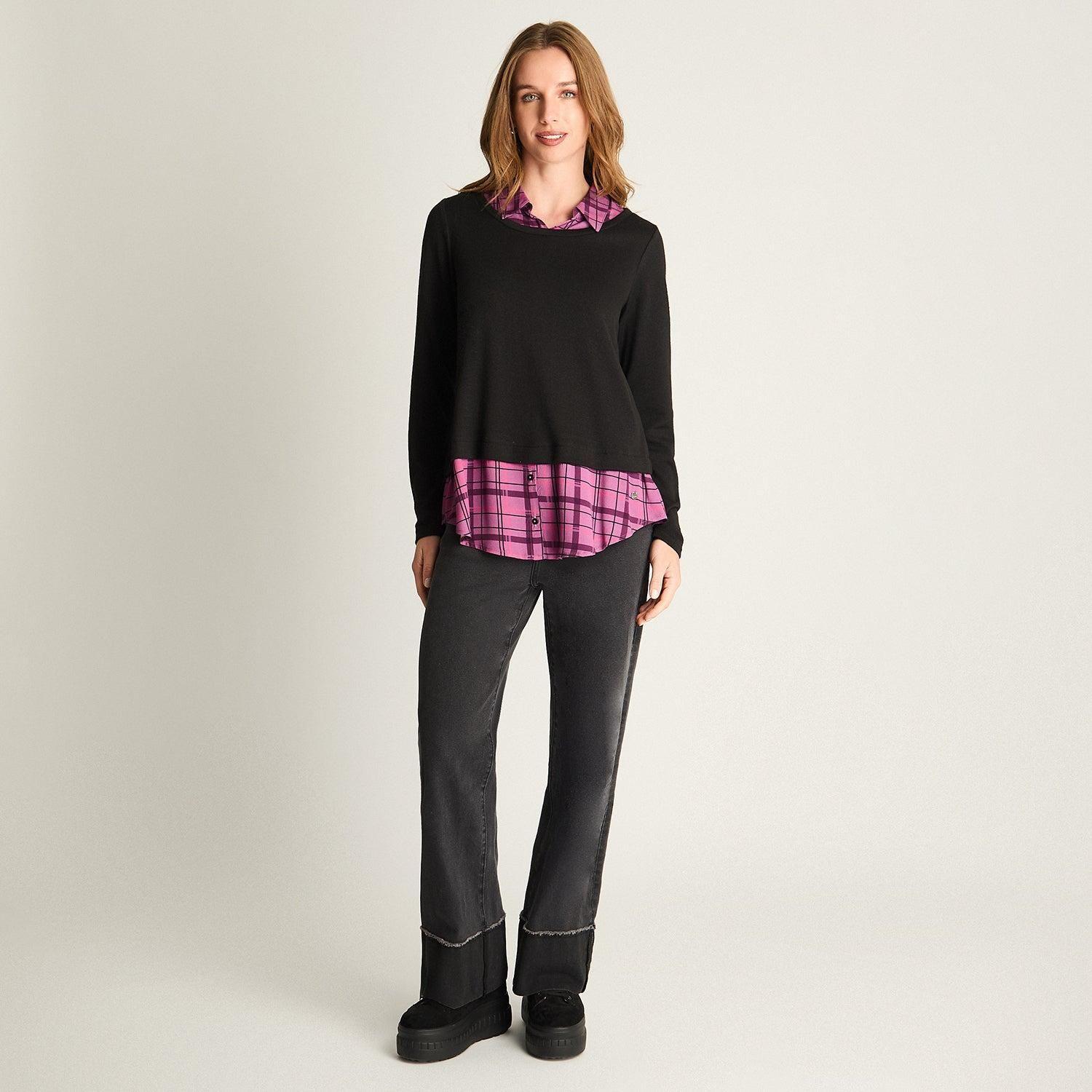 Blusa Fabric Mix Escocesa Negro-3