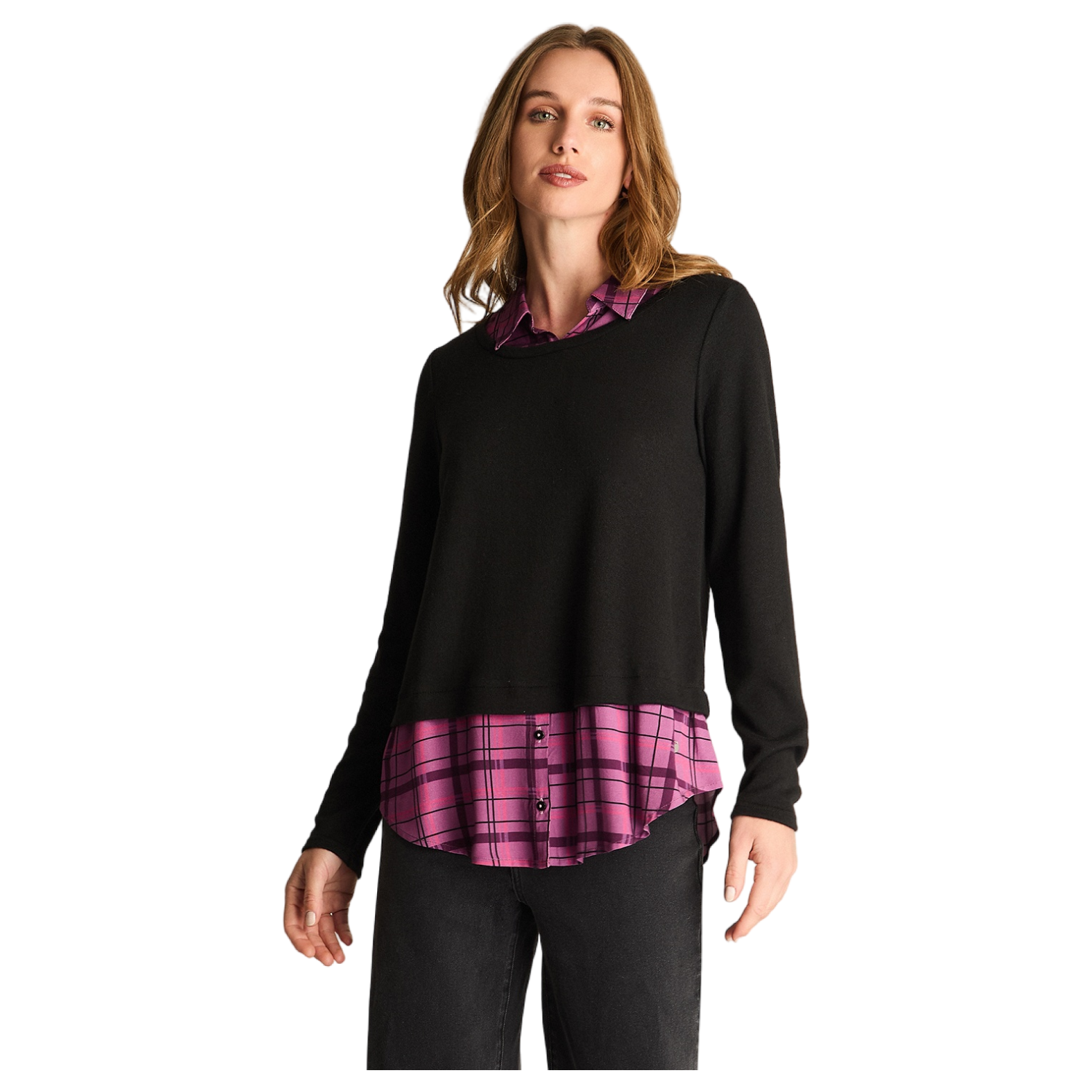 Blusa Fabric Mix Escocesa Negro-0