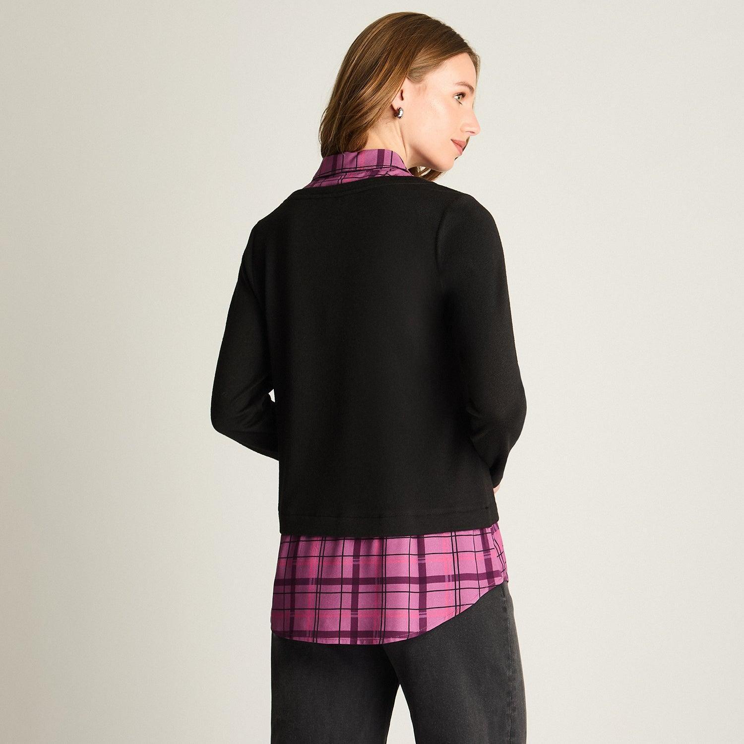 Blusa Fabric Mix Escocesa Negro-4