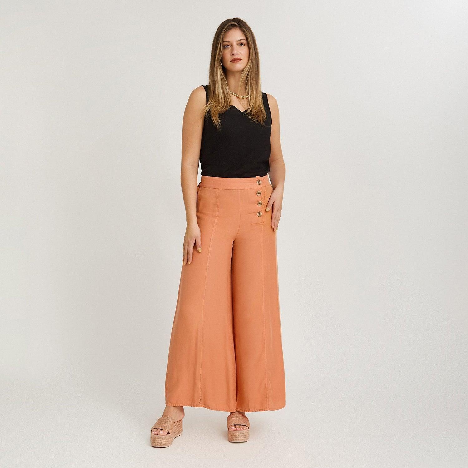 Pantalón Sport Palazzo de Lyocell Café-3