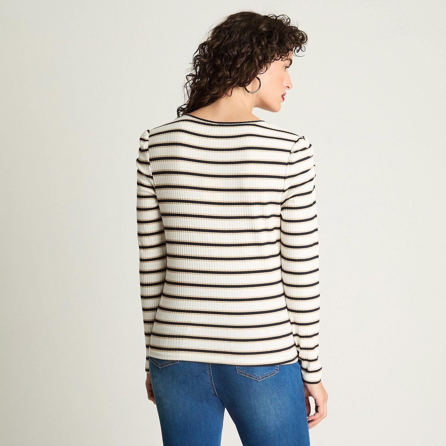 Polera Rib Cuello Fruncido Y Mangas Recogidas Azul-1