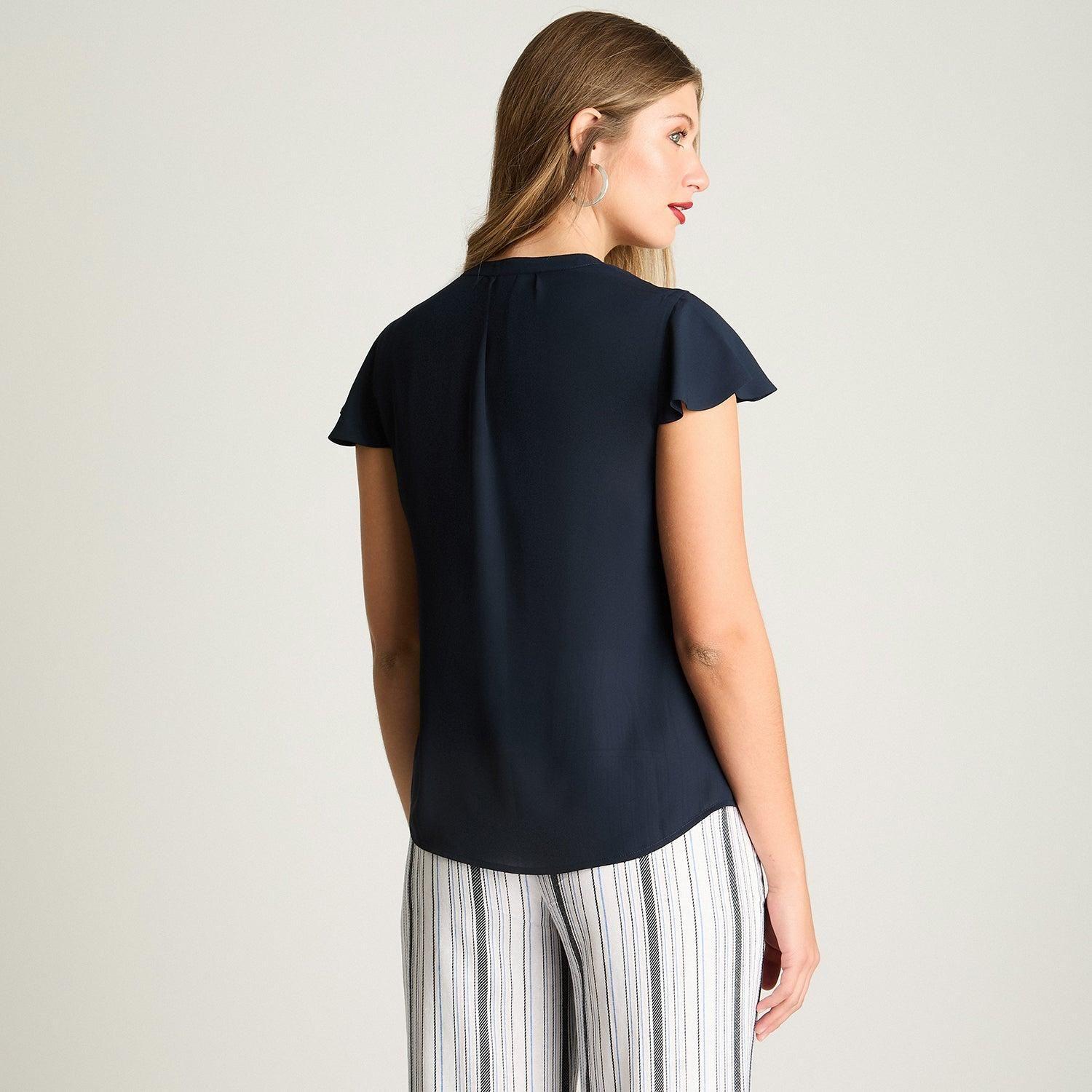 Blusa Escote Mao Manga Corta Con Vuelo Azul-1