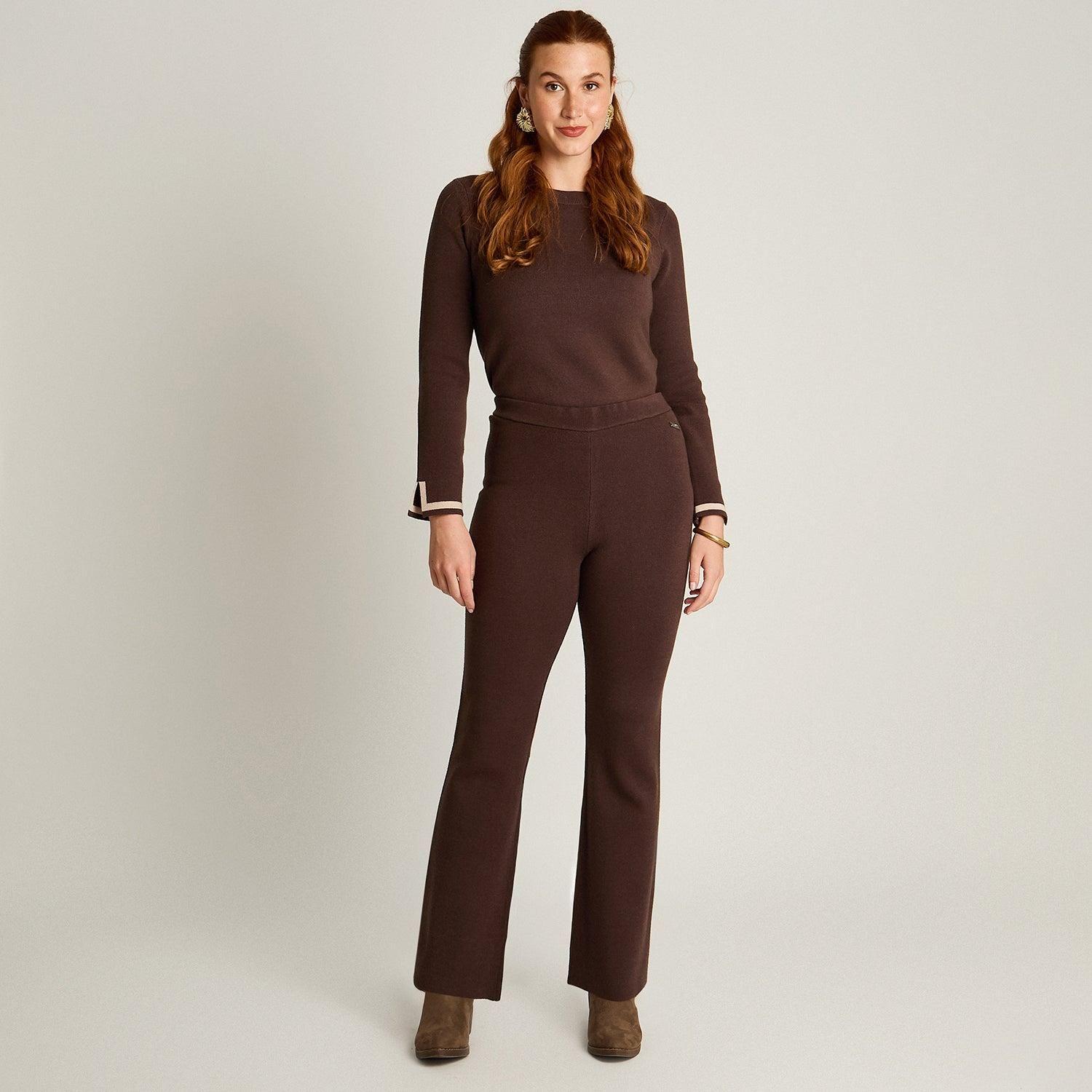 Pantalon Sport Cafe Elasticidad Media Sin Forro Calce Normal Tela Tejido-3