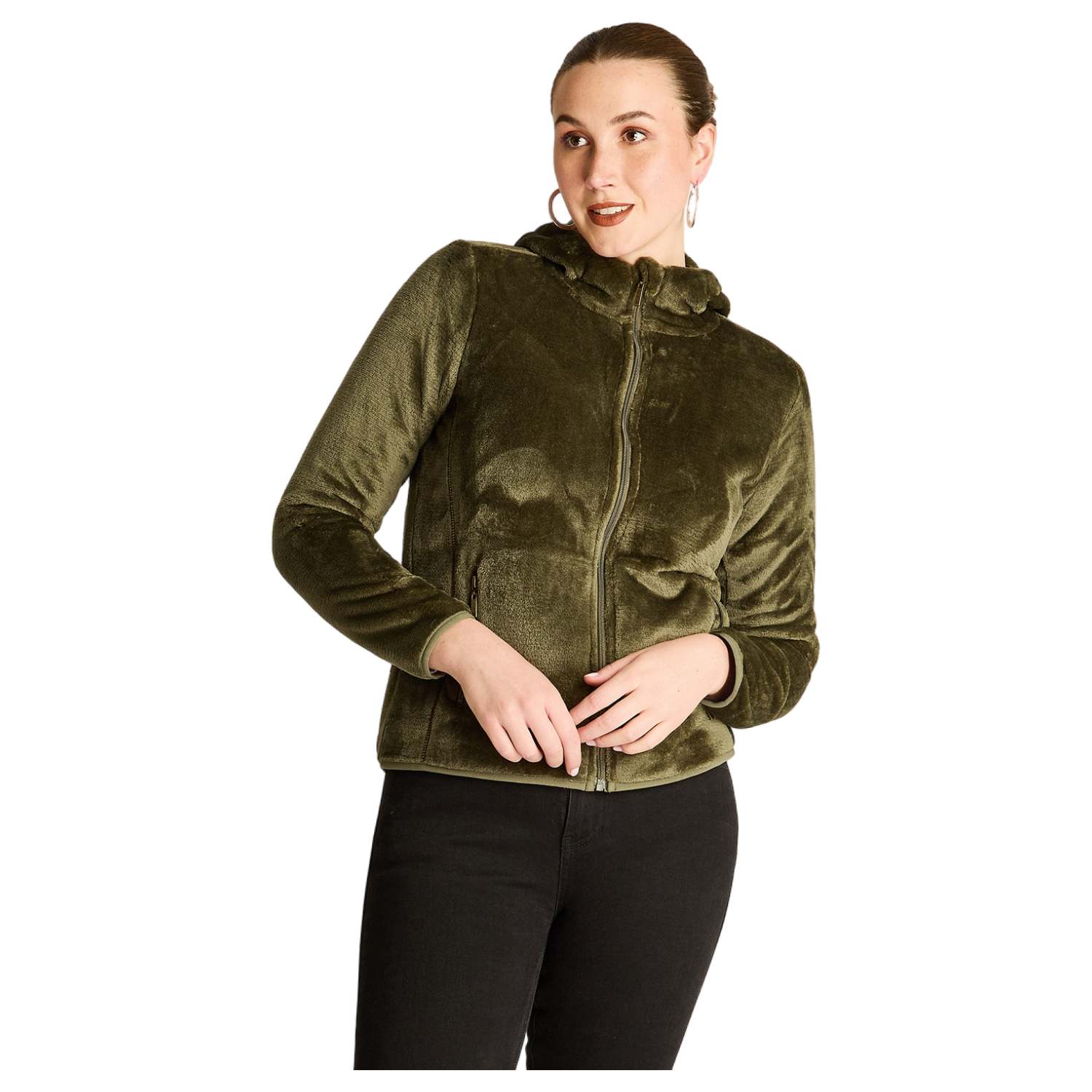 Poleron Coral Fleece Verde Manga Larga Elasticidad Media Sin Forro Calce Normal Tela Punto-0