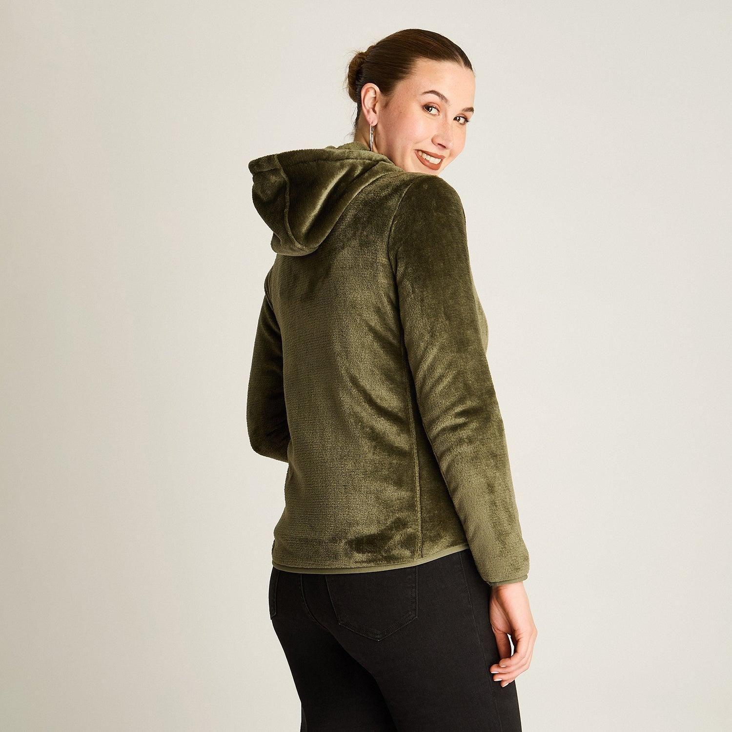 Poleron Coral Fleece Verde Manga Larga Elasticidad Media Sin Forro Calce Normal Tela Punto-1