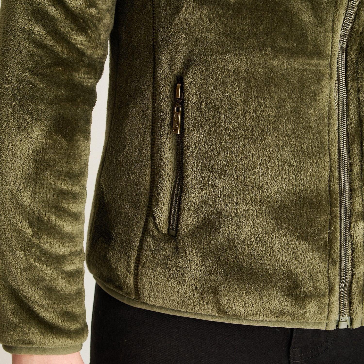 Poleron Coral Fleece Verde Manga Larga Elasticidad Media Sin Forro Calce Normal Tela Punto-2