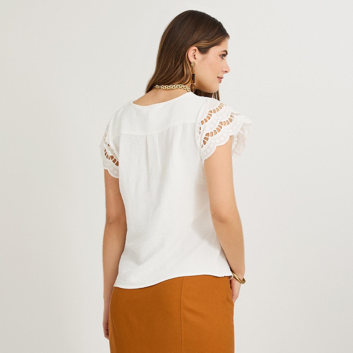 Blusa Manga Broderie Lisa Blanco-0