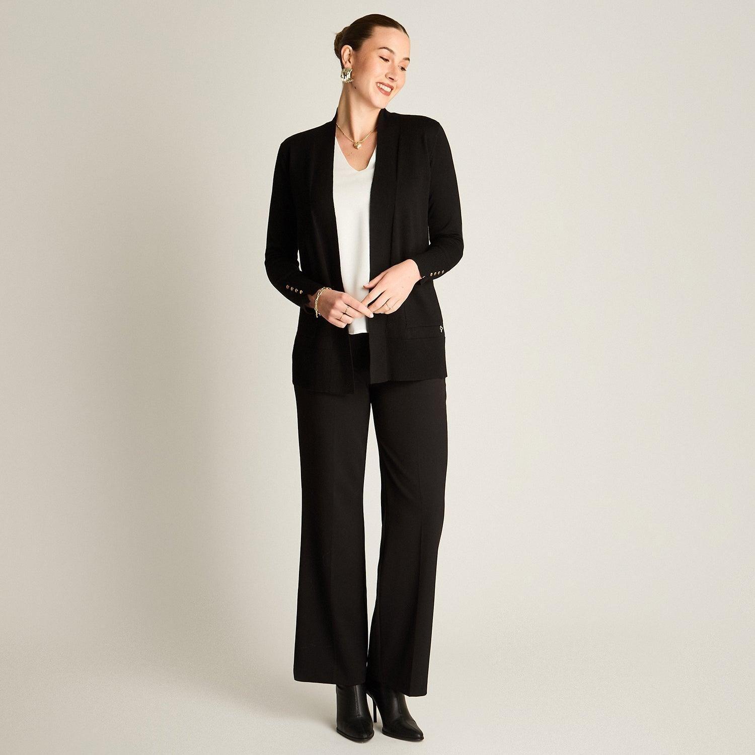 Tapado Negro Tejido Largo con Bolsillos-3