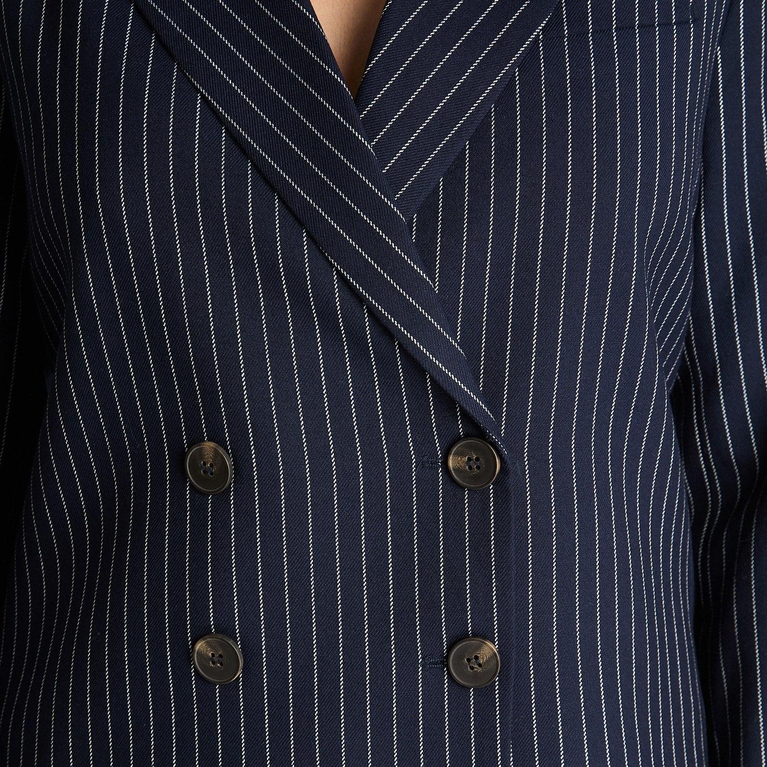 Blazer Crop Manga Larga Cruzado Con Listado Azul-2