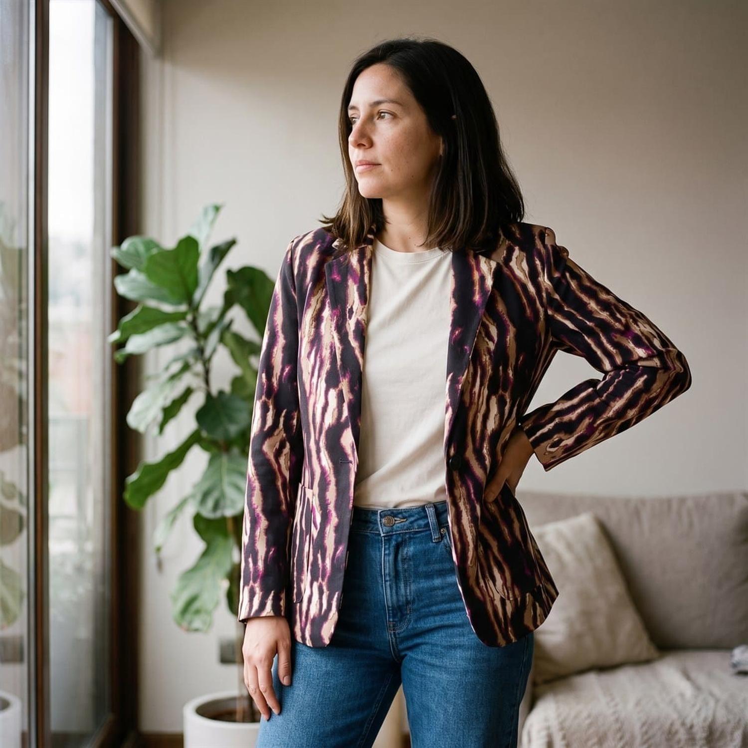 Blazer Estampado Negro con Corte Clásico-6