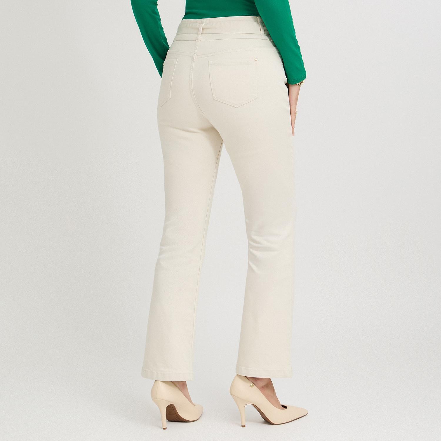Jeans Flare con Cinturón Beige-1
