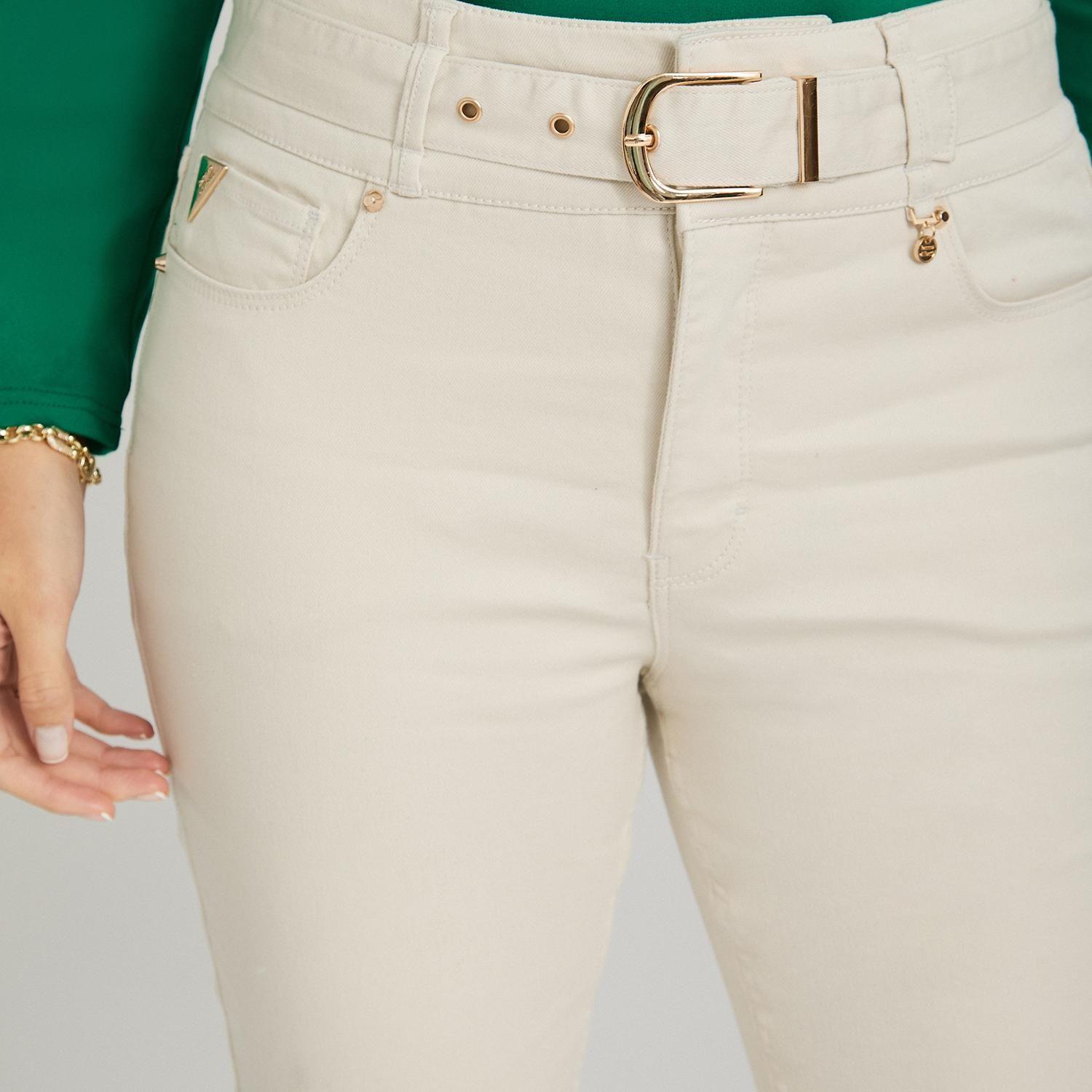 Jeans Flare con Cinturón Beige-2