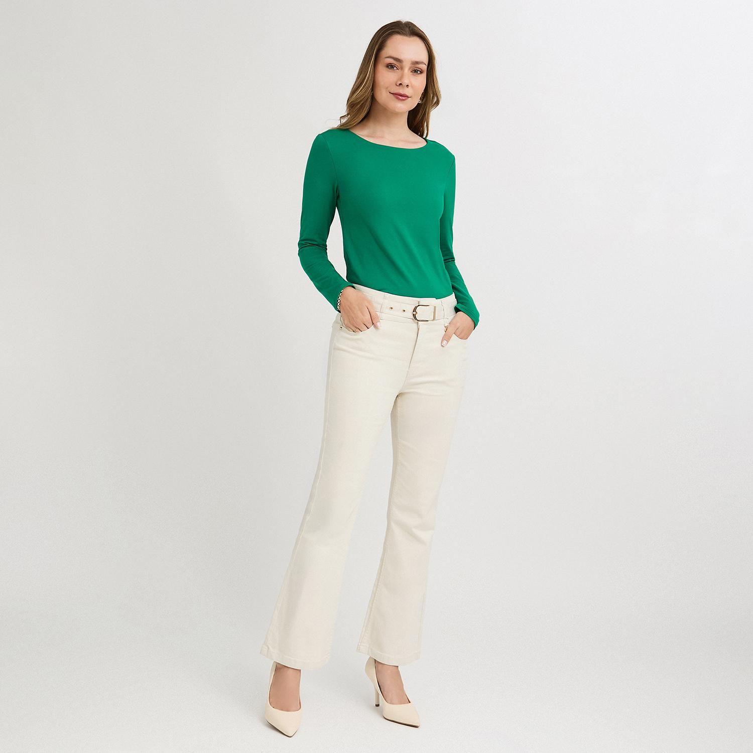 Jeans Flare con Cinturón Beige-3