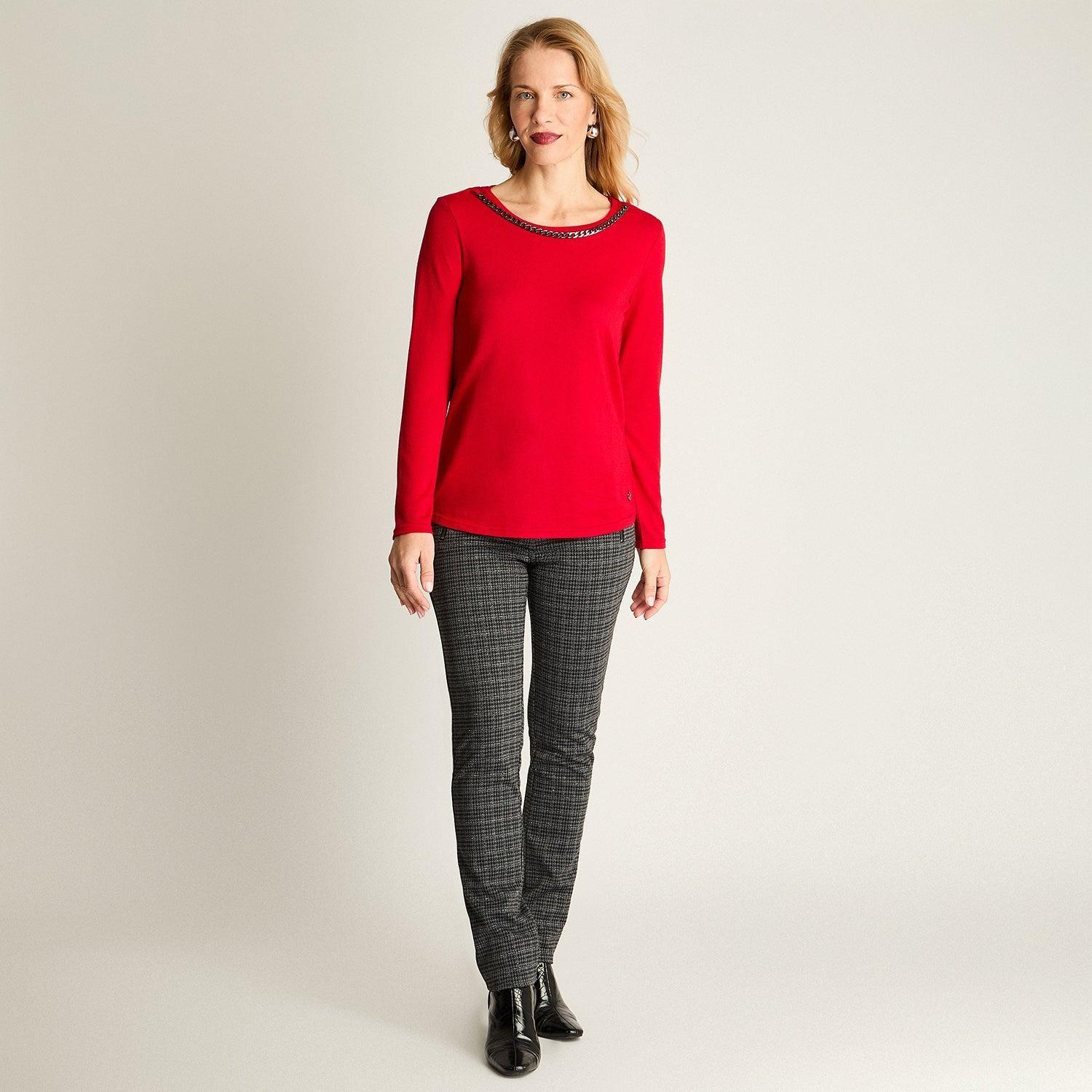 Polera De Lanilla Manga Larga Con Cadena En Escote Rojo-2