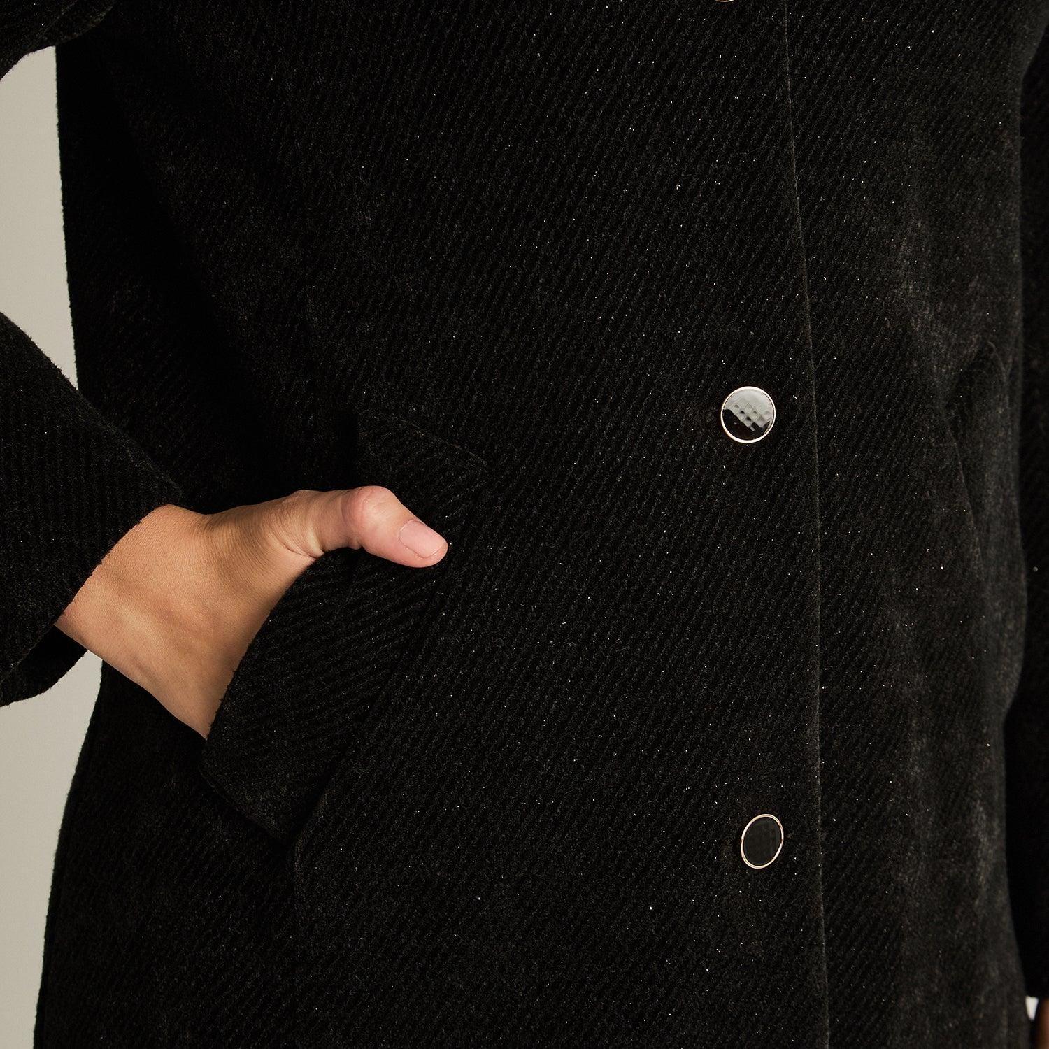 Chaqueta Negra con Lurex, Gorro y Bolsillos-2