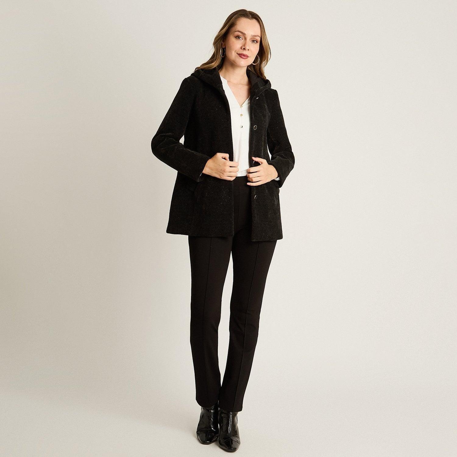 Chaqueta Negra con Lurex, Gorro y Bolsillos-3
