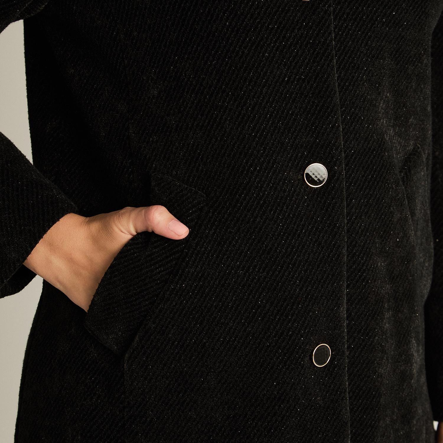 Chaqueta Negra con Lurex, Gorro y Bolsillos-2