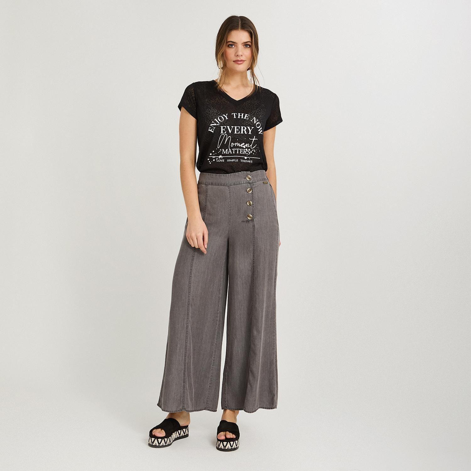 Pantalón Sport Palazzo de Lyocell Gris-3